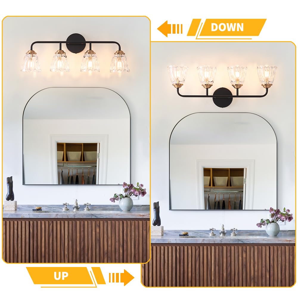 Daunton 4-Light Vintage Vanity Light, Black And Gold Bathroom Vanity Light Fixtures Over Mirror, Elegant Bathroom Light Fixtures