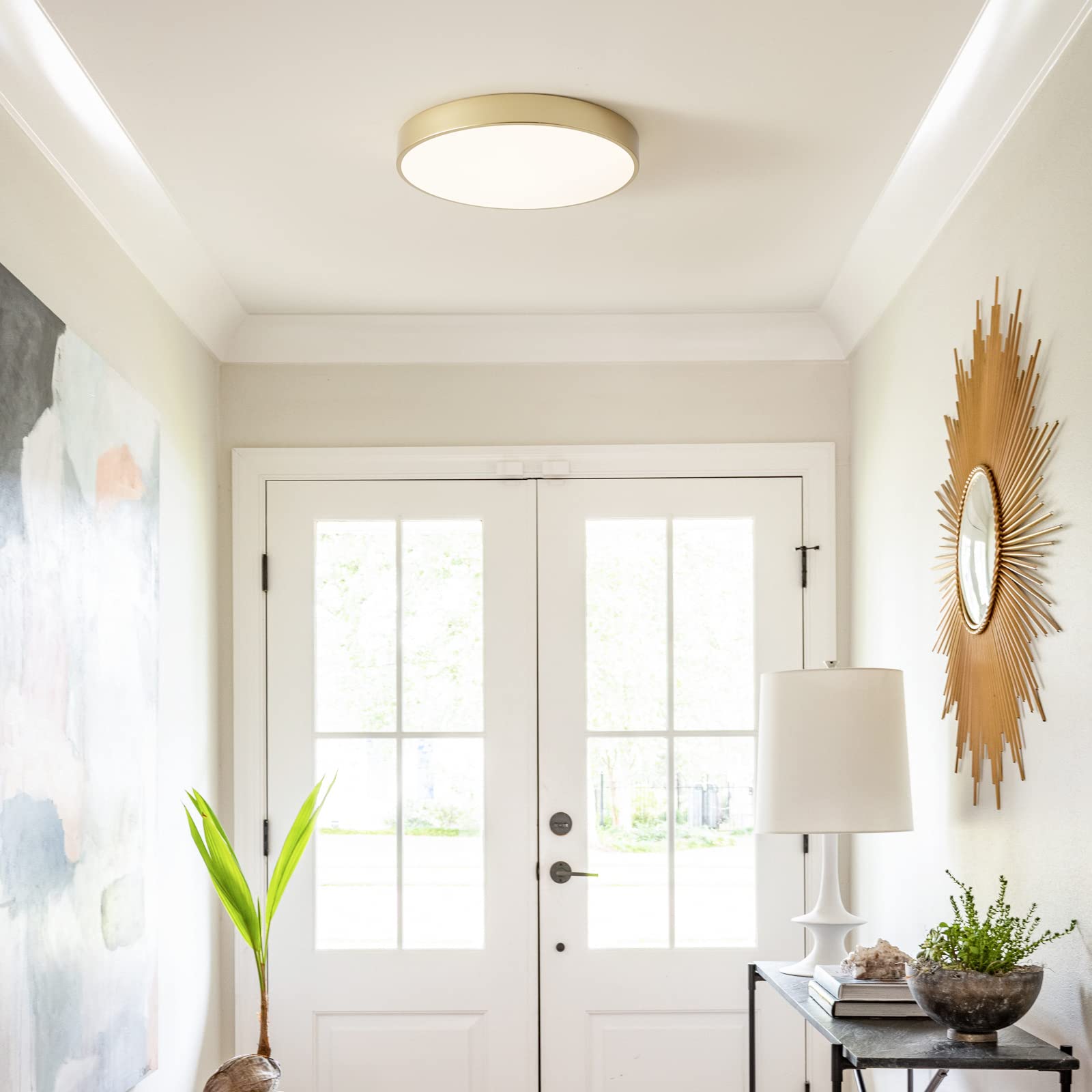 Wheatronic Led Ceiling Light Flush Mount Gold, 24W Kitchen Light Fixture Ceiling Mount Dimmable, 12 Inch Close To Ceiling Light Fixture 5Cct For Bedroom, Bathroom, Living Room