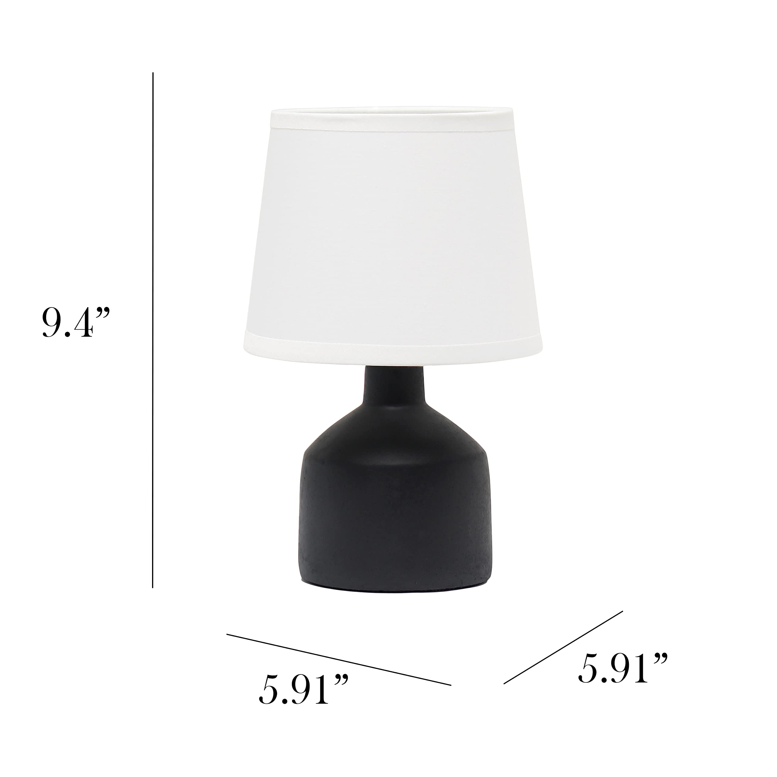 Simple Designs Lt2080-Blk Mini Bocksbeutal Concrete Table Desk Lamp With Tapered Drum Fabric White Shade, Black (Pack Of 12)