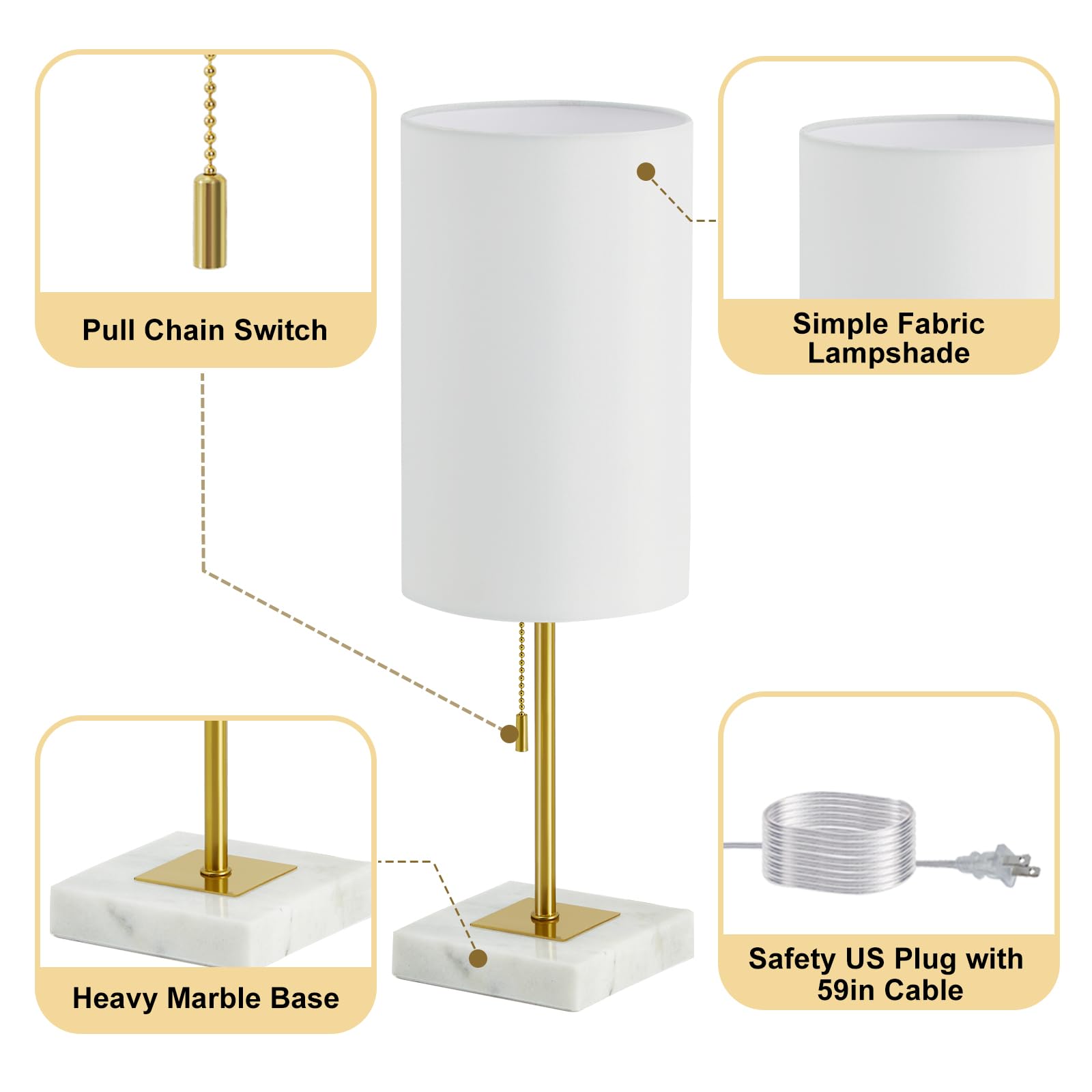 Luvkczc Minimalist Marble Table Lamp Set Of 2 For Mens Room - Bedside Nightstand Lamps&Small Desk Lamp For Boys Study Room, Offi