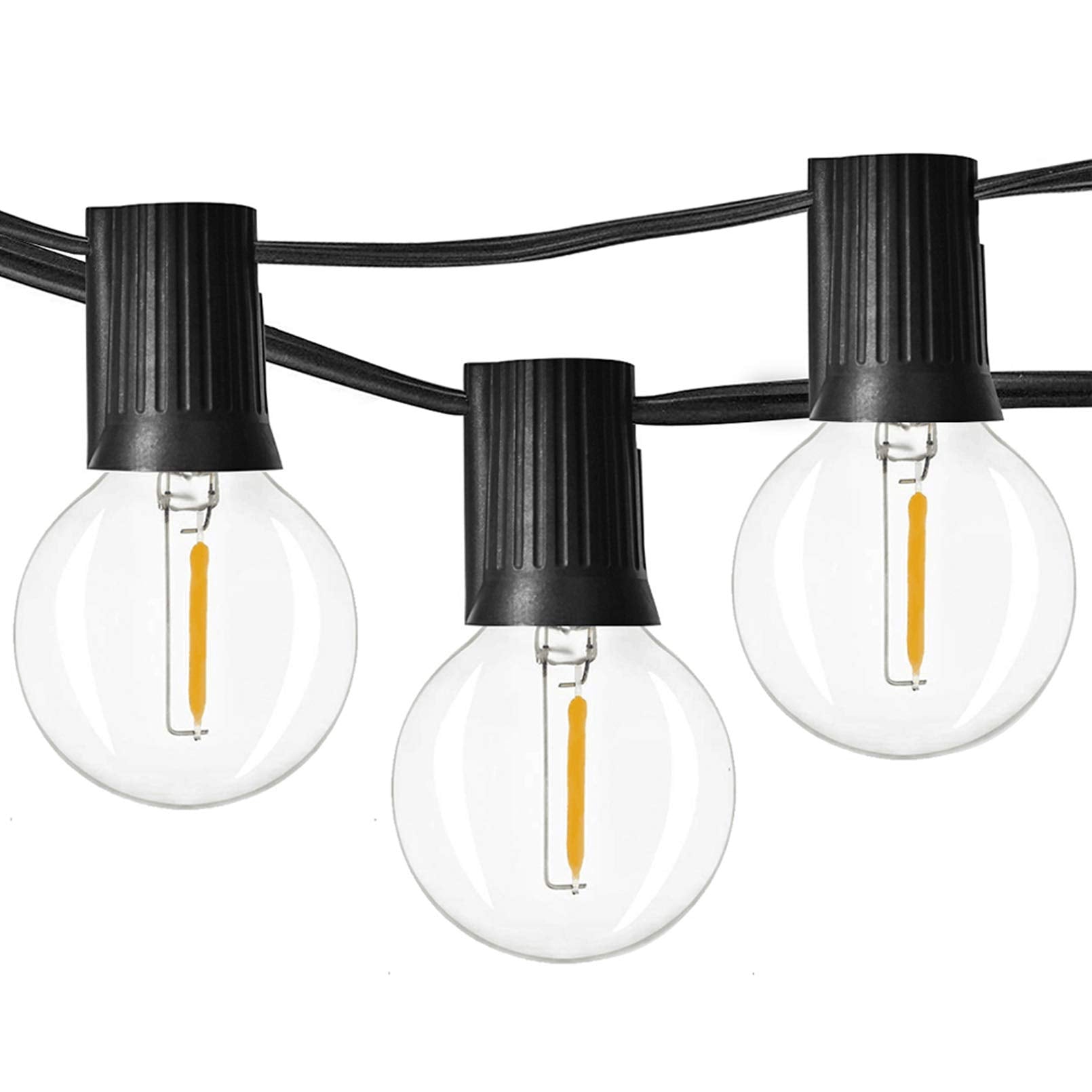 Newpow Outdoor String Lights LED, 25ft, 25+1 Spare Bulbs, Dimmable, Shatterproof, Waterproof, Black Wire, G40