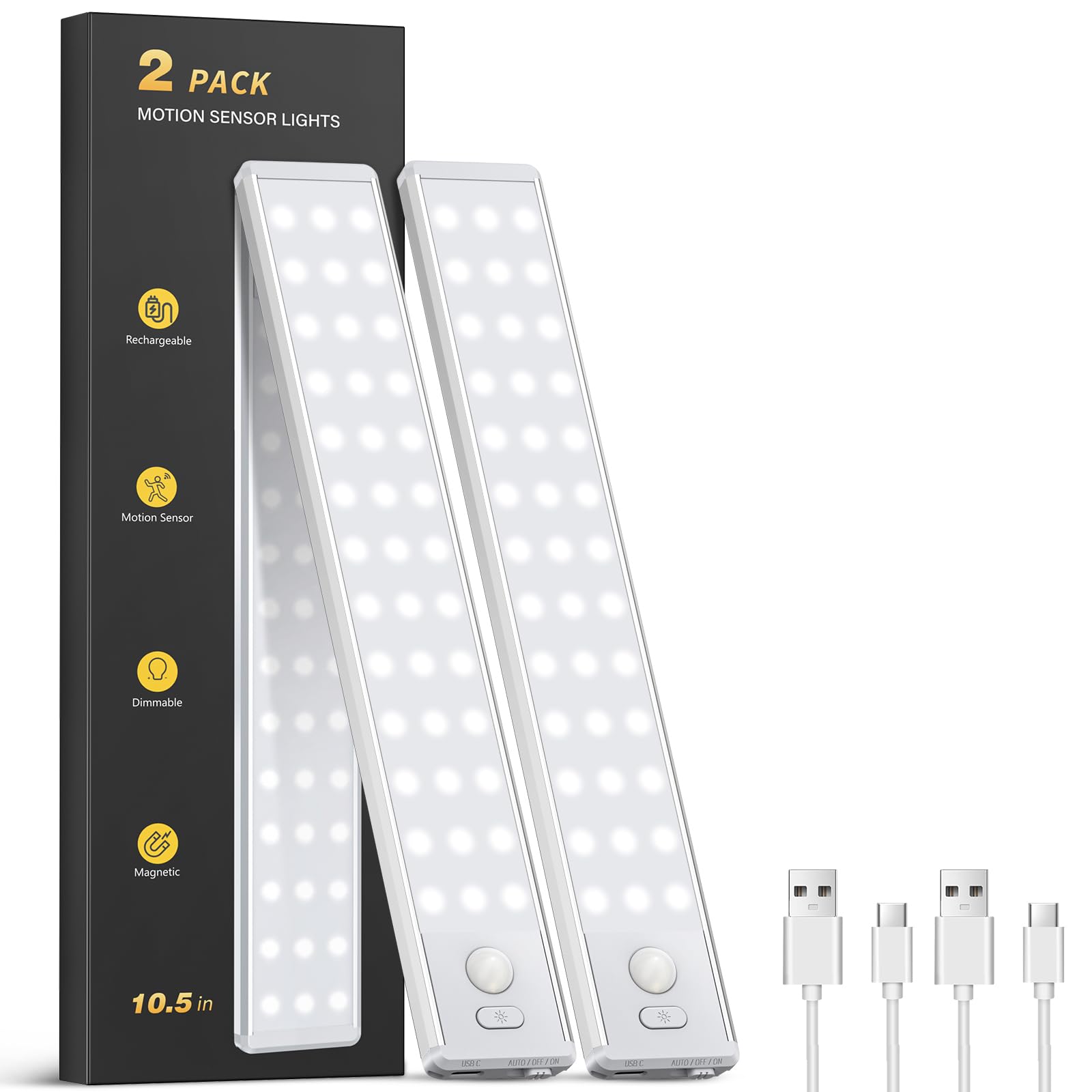 Under Cabinet Lighting - 10.5'' Motion Sensor Light Indoor, Magnetic Wireless Closet Lights, Dimmable Led Night Light, Rechargea