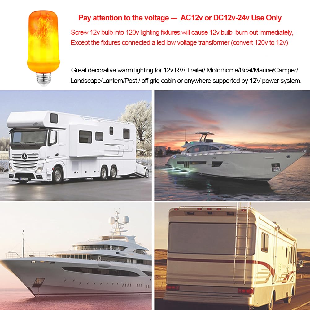 Wirleben 12V LED Flame Flickering Bulb, E26 Screw Base, Fire Retardant Plastic, 1 Count, Orange for Outdoor Decoration