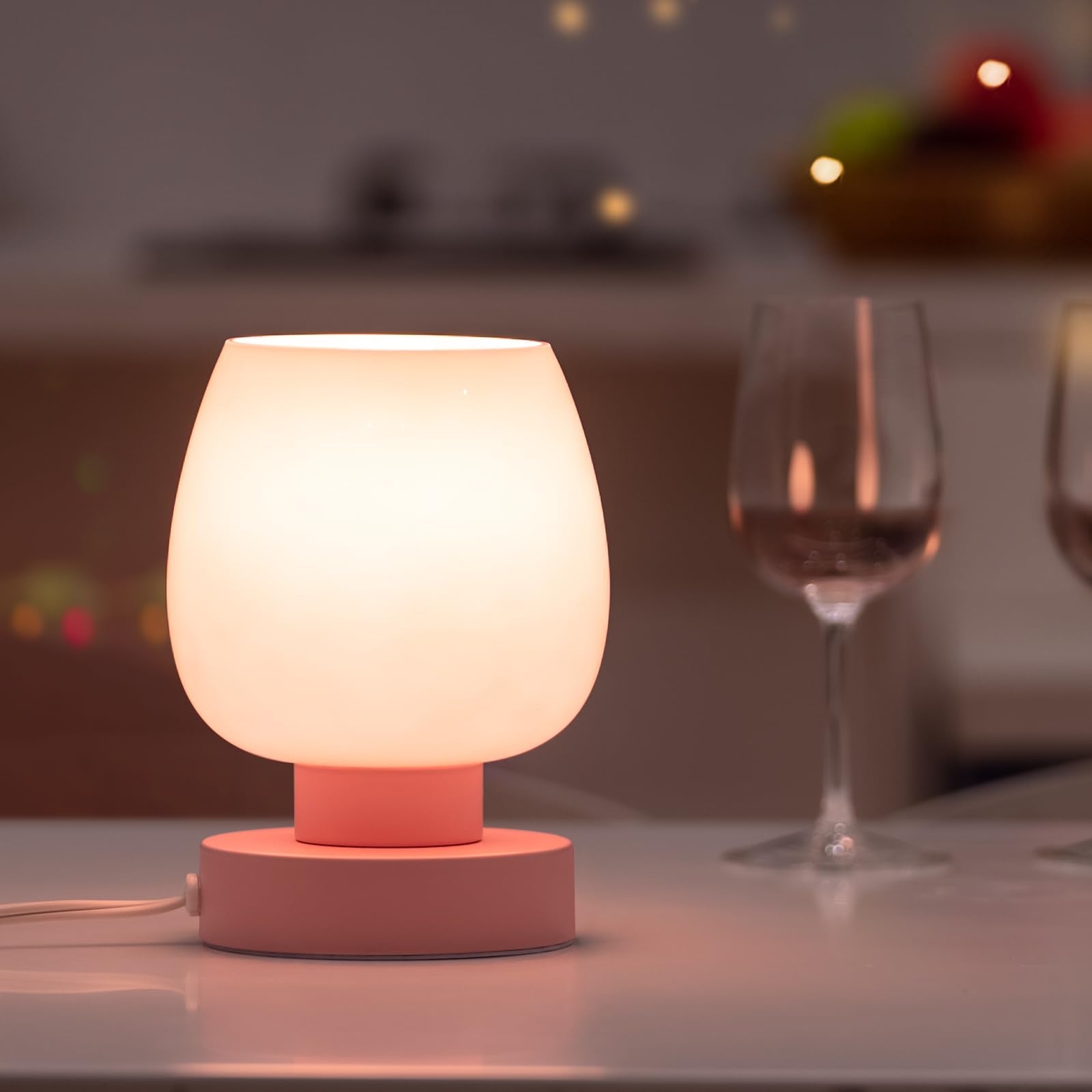 ONEWISH Touch Bedside Table Lamps Set of 2, Dimmable, Glass, Non-USB, Modern Design, Pink, Model 13TAB018USC