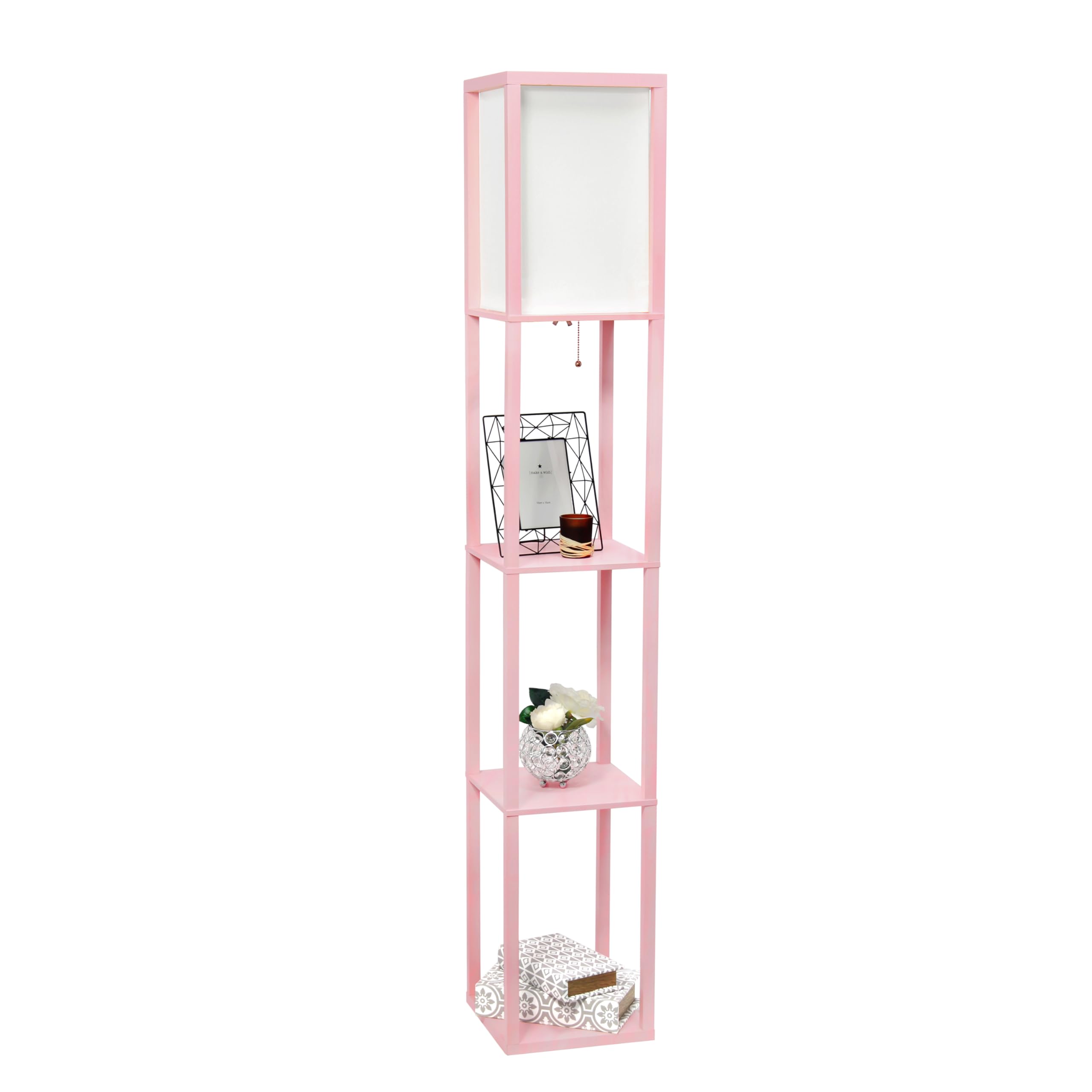 LALIA HOME Column Shelf Floor Lamp, Wood, Light Pink, 10.14 x 10.14 x 62.75, Model LHF-3004-LP