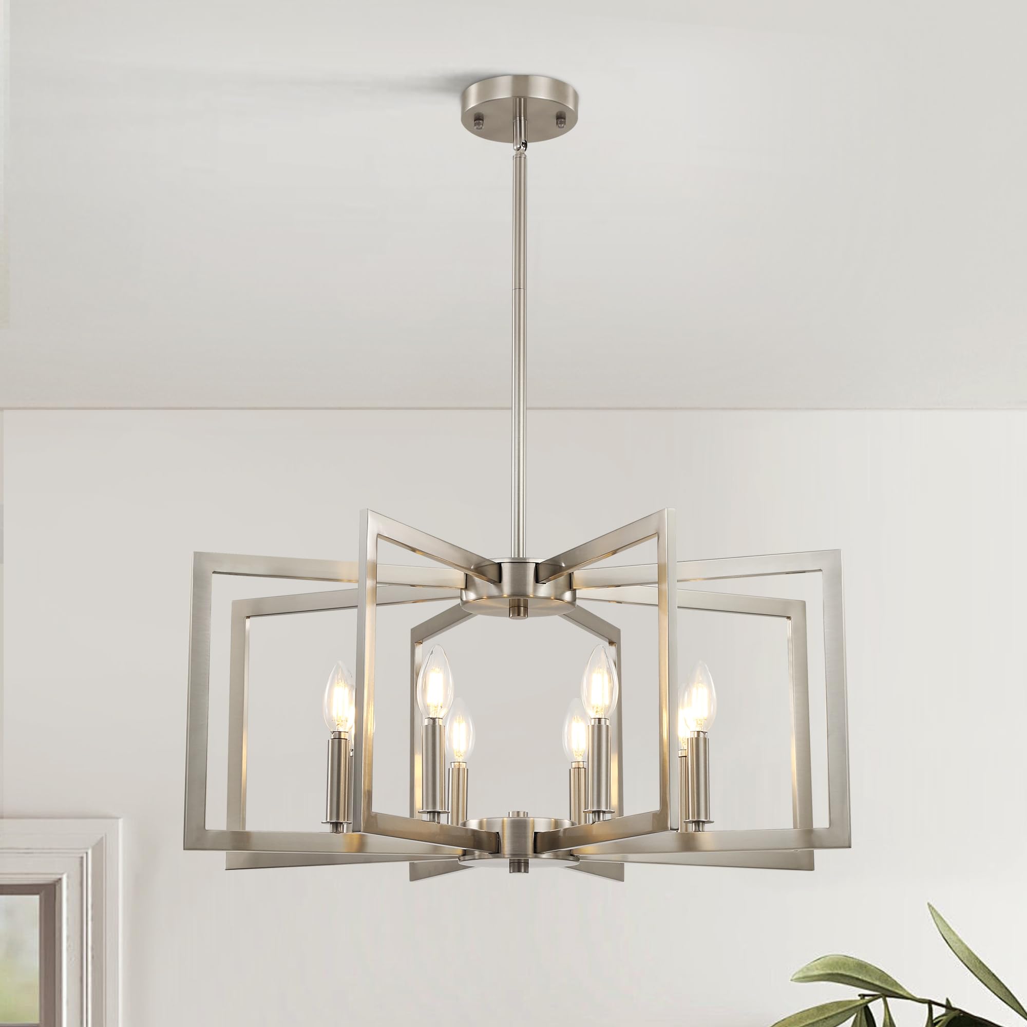 Klgxnrd 8-Light Modern Farmhouse Brushed Nickel Chandeliers for Dining Room, Large Industrial Kitchen Table Chandelier, Metal Ge