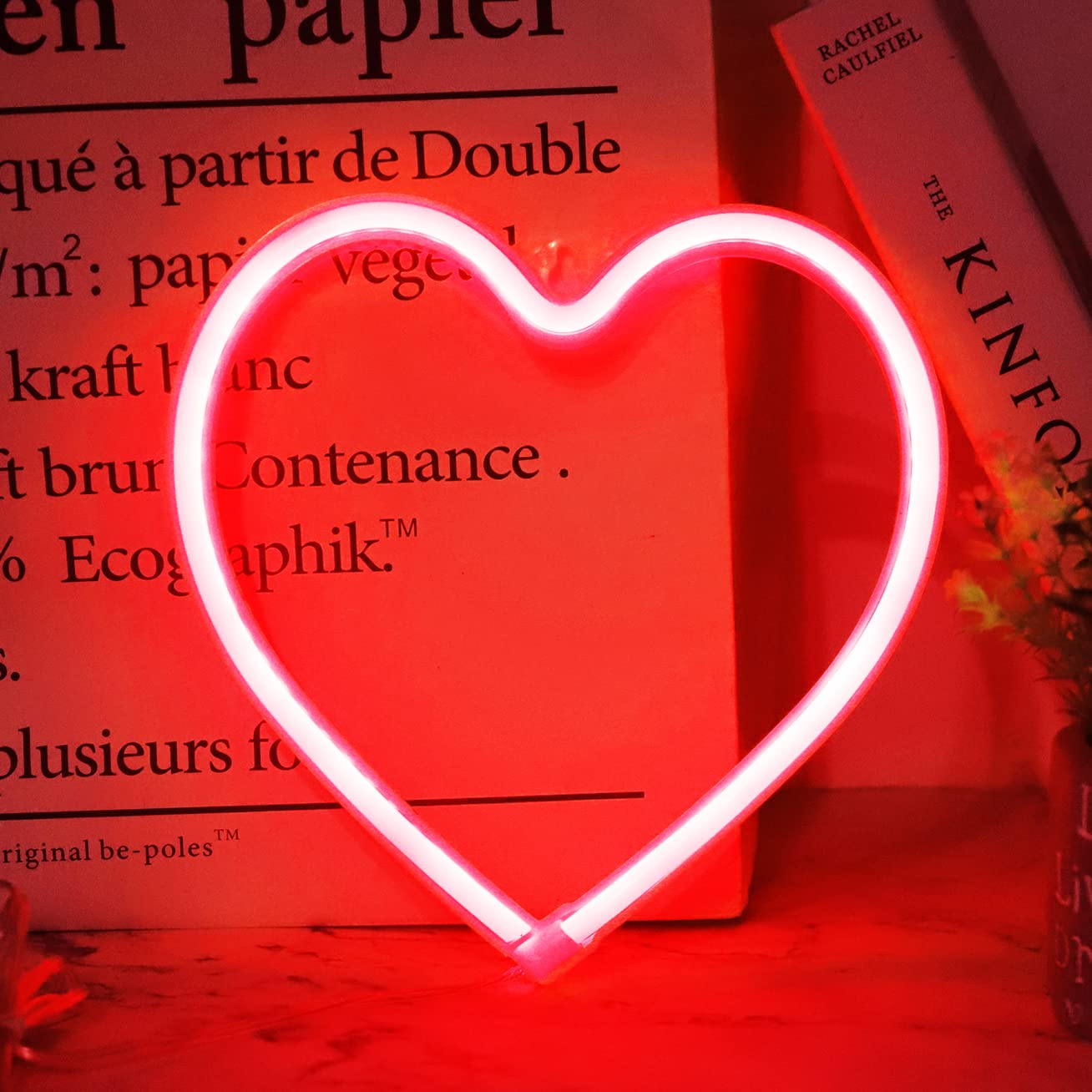 Vicila Heart Neon Sign - LED Love Light, USB/Battery Operated, Red, 8inx0.7inx8in, Plastic - Perfect for Home Decor, Valentines Day, Weddings