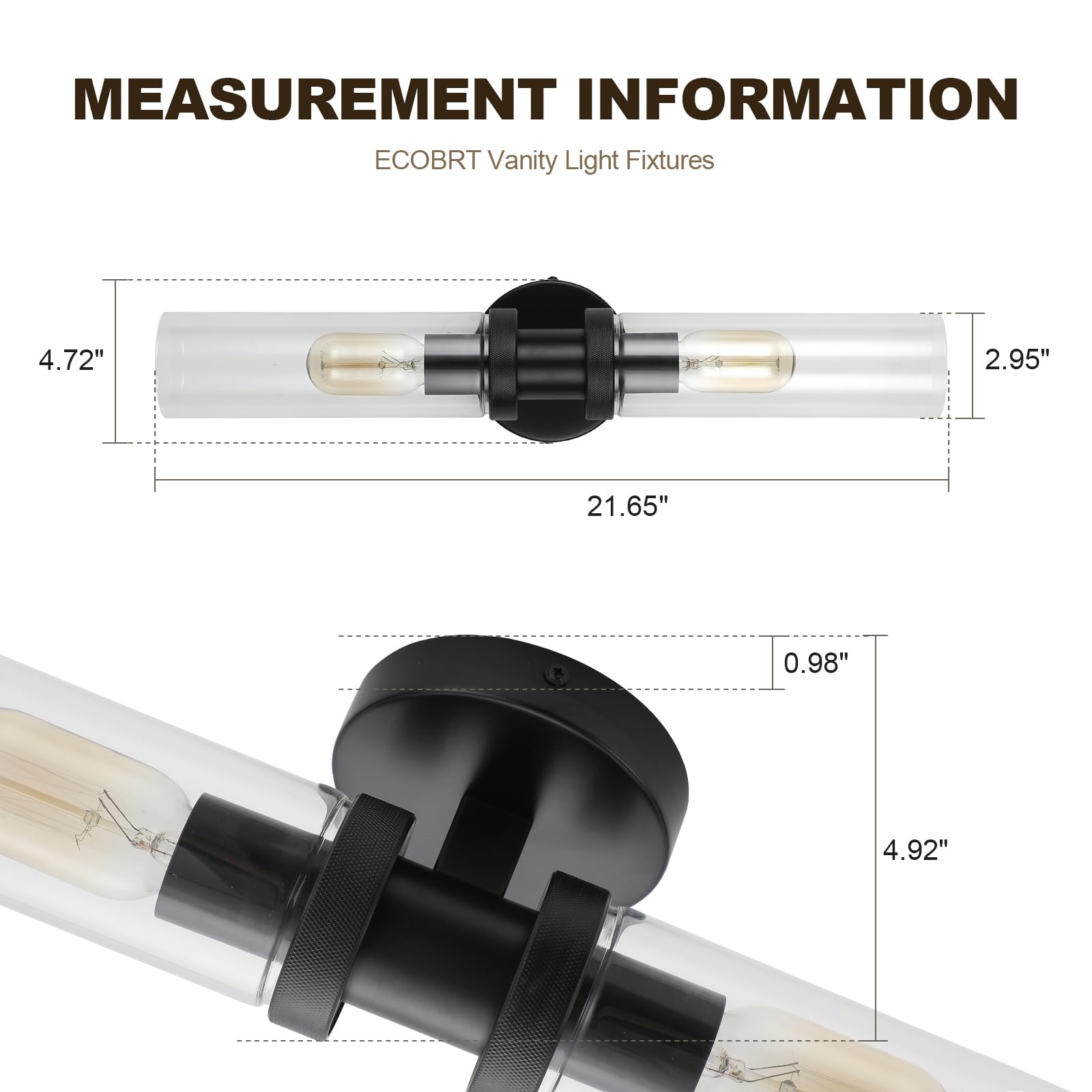 Ecobrt 2 Light Bathroom Vanity Light Side Mirror Farmhouse Bathroom Light Fixtures Black, E26 Wall Lamps For Bedroom, Industrial