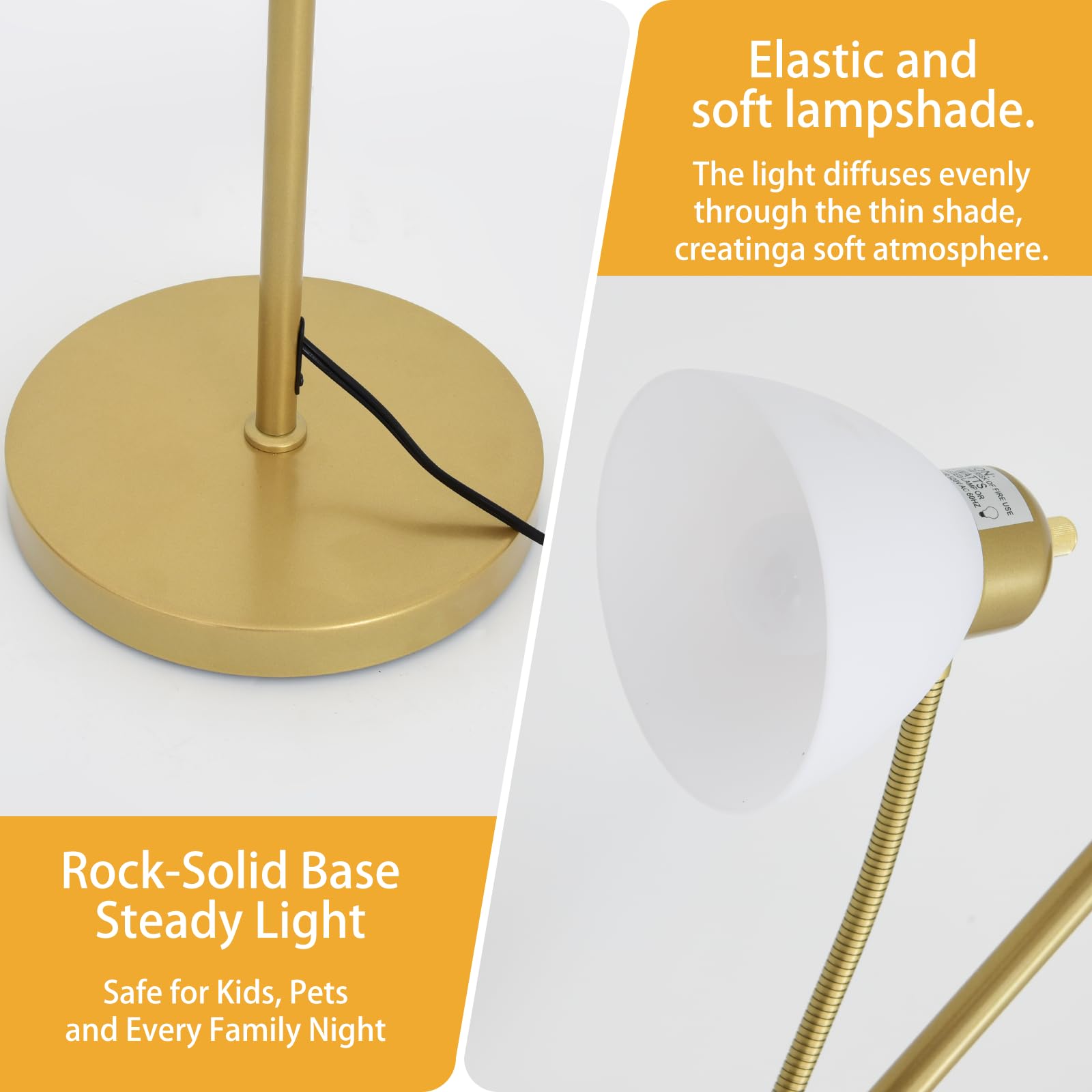 RISLG Floor Lamp - Adjustable Stepless Dimming, 3 Lights, Modern Gold Design for Living Room, Bedroom, Office, Model RS-US 6211
