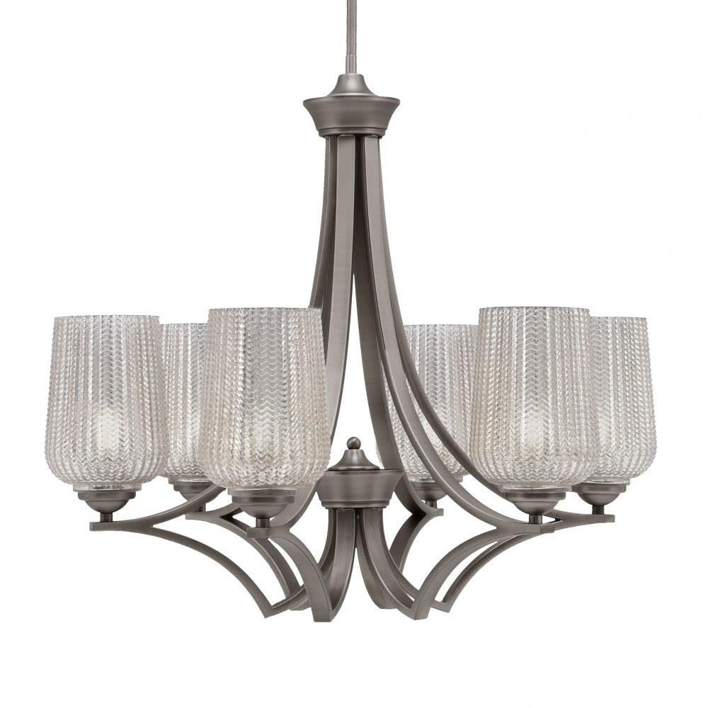 Toltec Lighting 566-Gp-4253 Zilo - 6 Light Uplight Chandelier-23 Inches Tall And 25.75 Inches Wide, Finish Color: Graphite, Glass Color: Silver Textured