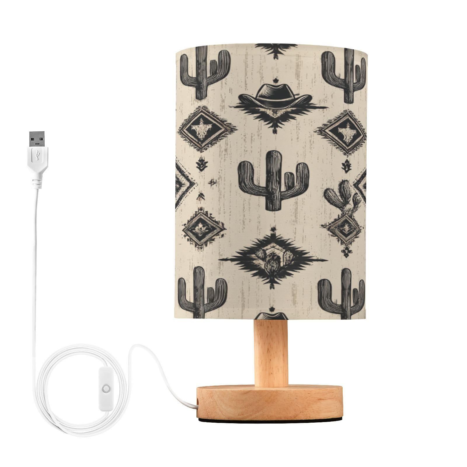 ARGTILDN Western Cowboy Cactus LED Table Lamp for Bedroom Bedside Lamp with USB Charging Ports Decor Nightstand for Living Room 