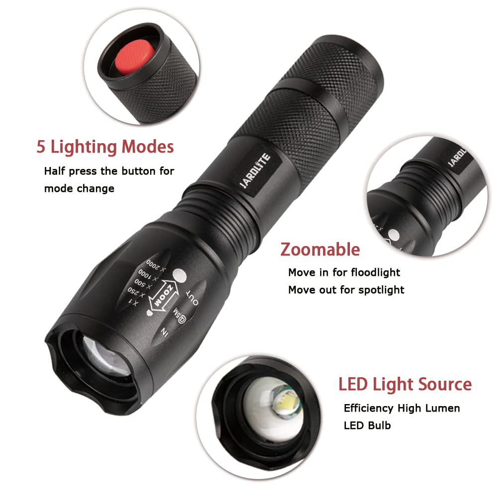 JARDLITE LED Emergency Handheld Flashlight, 4 Pack, Adjustable Focus, Water Resistant, Model 4L1000, Alloy Steel