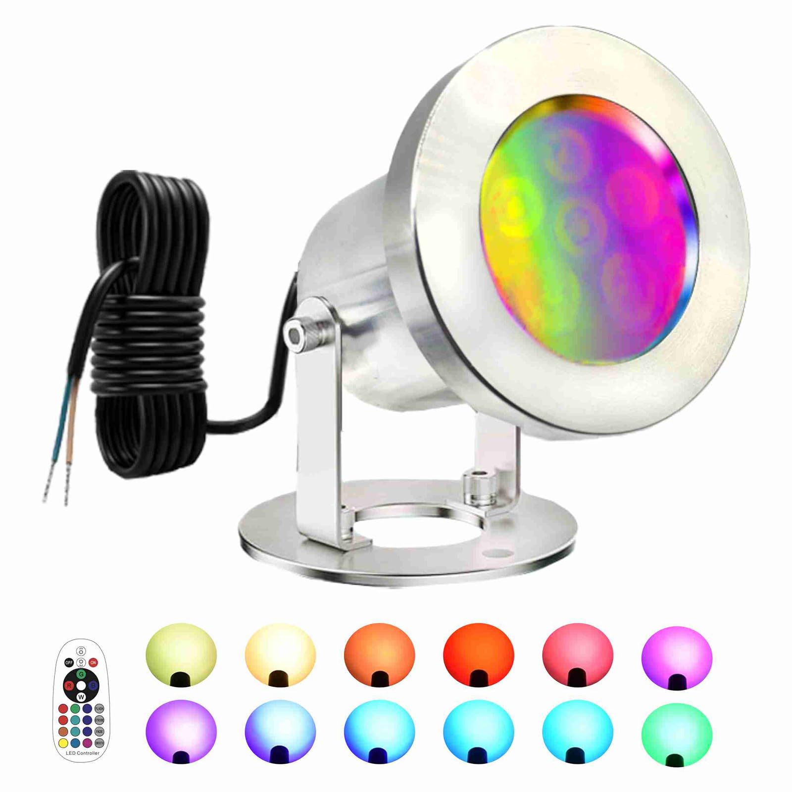 AGDJASA LED Pond Lights with Remote Control  6W SS316 Stainless Steel RGB Underwater Fountain Light IP68 Waterproof Outdoor Underwater Lights for Pond Waterfall (1)