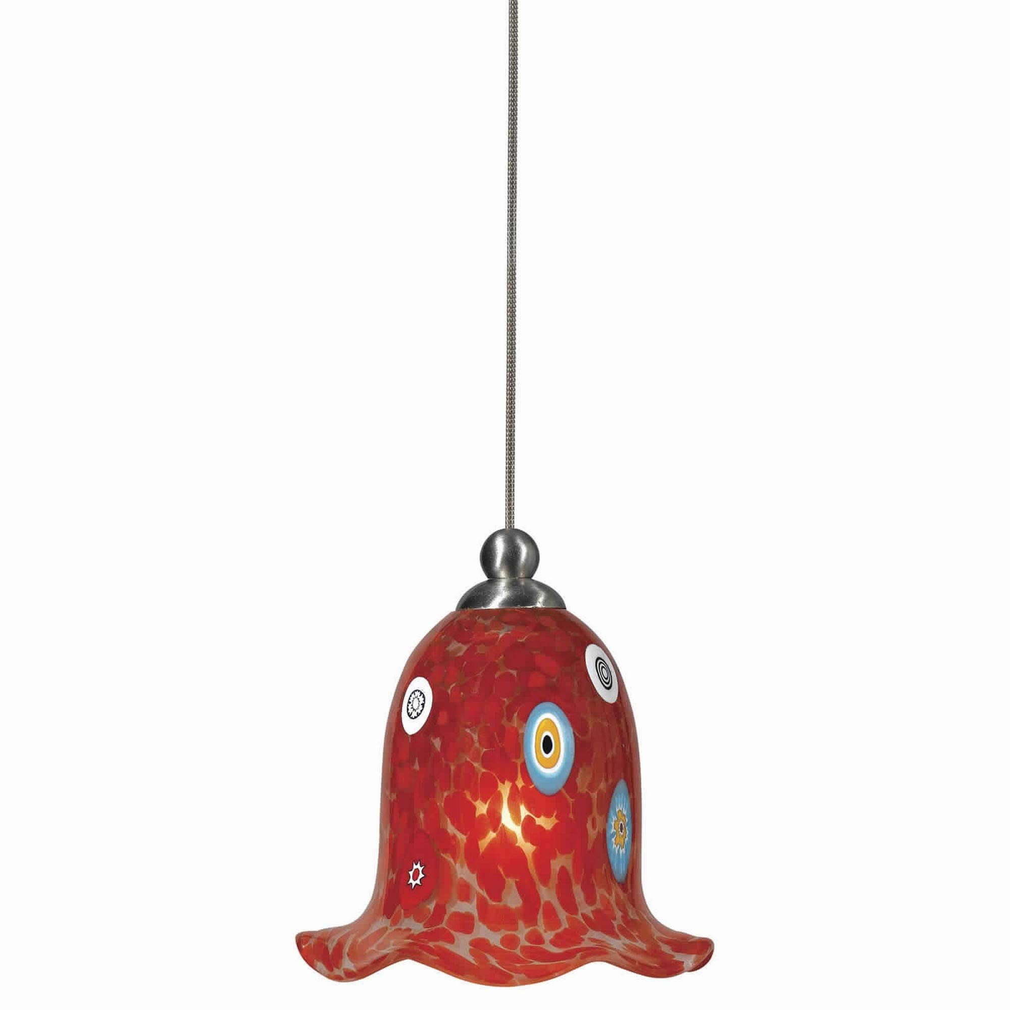 Benjara Bm223617 Tropical Flower Design Glass Shade Pendant Lighting Andecord, Red