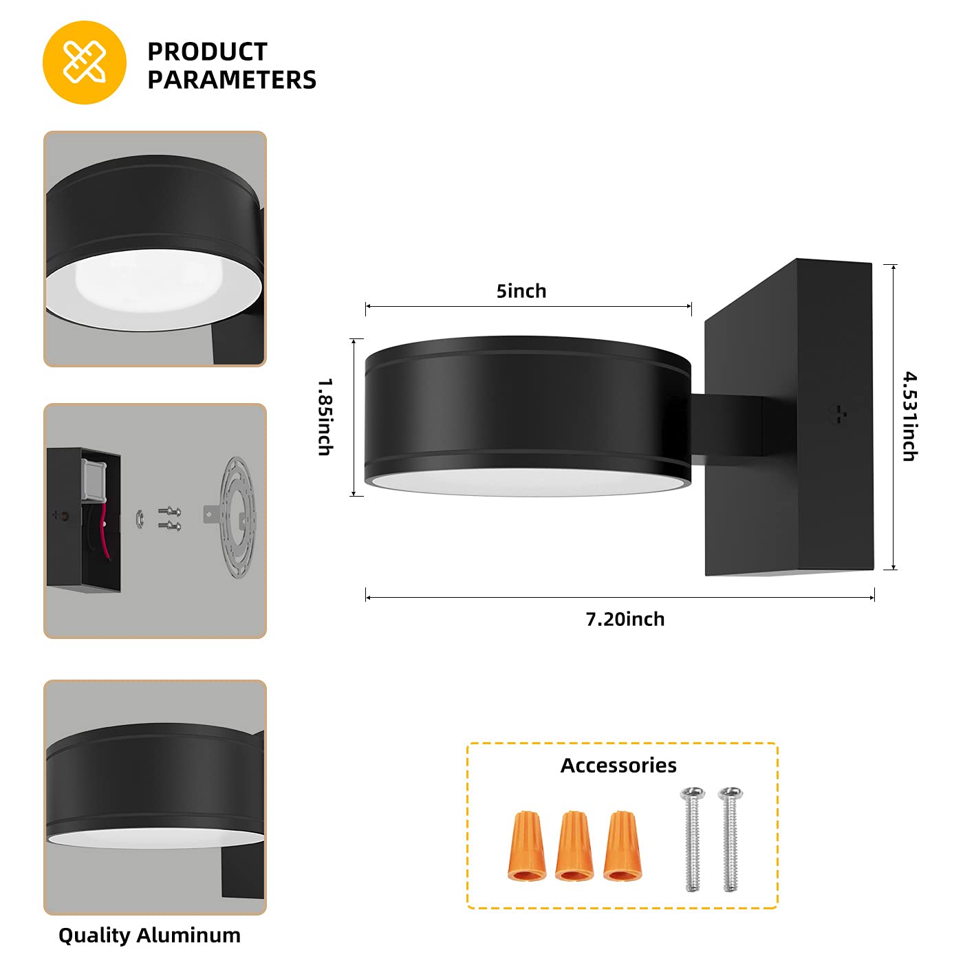 Double Century Led Outdoor Wall Sconce Light, Waterproof Aluminum, 3000K, 8W, Modern Design