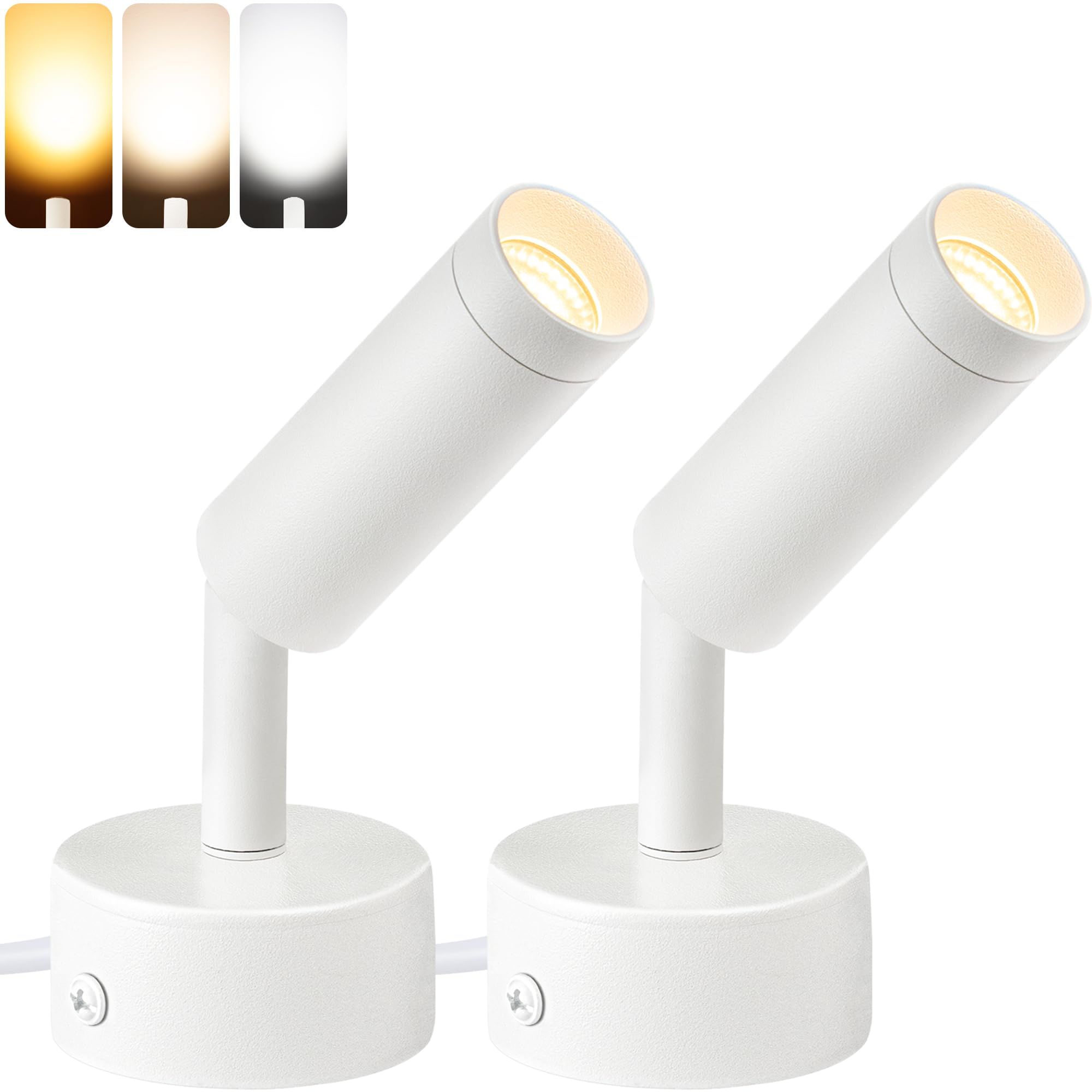 Urtom Led Spot Lights Indoor 3W Uplighting Indoor Spotlight With Memory Function 3000K/4000K/5000K Up Lights Indoor 120V Dimmable Uplights Indoor For Plant Spotlight Indoor For Accent Lighting 2 Pack