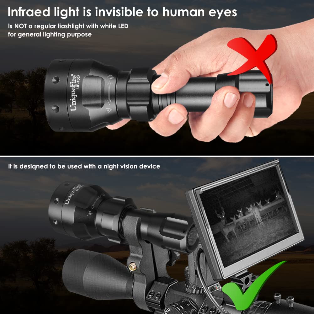 Uniquefire 1503 850Nm Ir Illuminator Flashlight Lights For Night Vision 50Mm Lens Zoomable Infrared Spotlight With 3 Modes Memory Ir Flashlight Coyote Night Fishing Ir Light