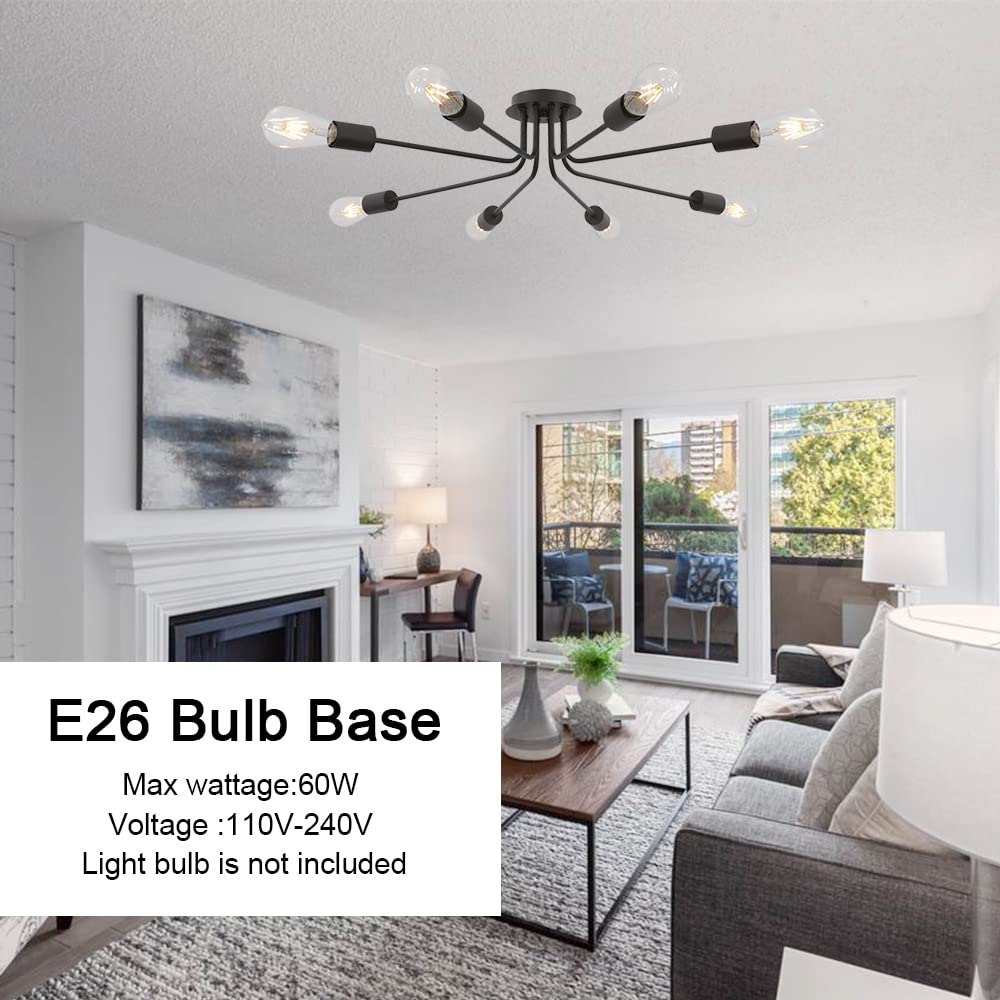 Tuluce Modern 8 Light Ceiling Light Industrial Metal Oil Rubbed Bronze Sputnik Chandelier Semi Flush Mount Light For Dining Room