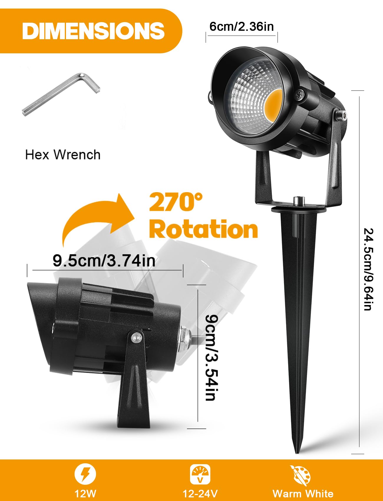 LemonBest 12W Low Voltage LED Landscape Lights, 4 Packs, Warm White, IP65 Waterproof, 12V Spotlight for Garden & Pathway