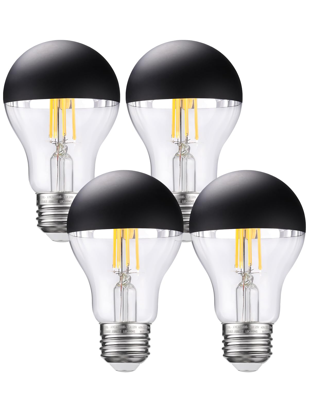 TORCHSTAR Dimmable LED Light Bulbs, 4.5W (40W Eqv.), Black Glass, 3000K Warm White, A19, Pack of 4