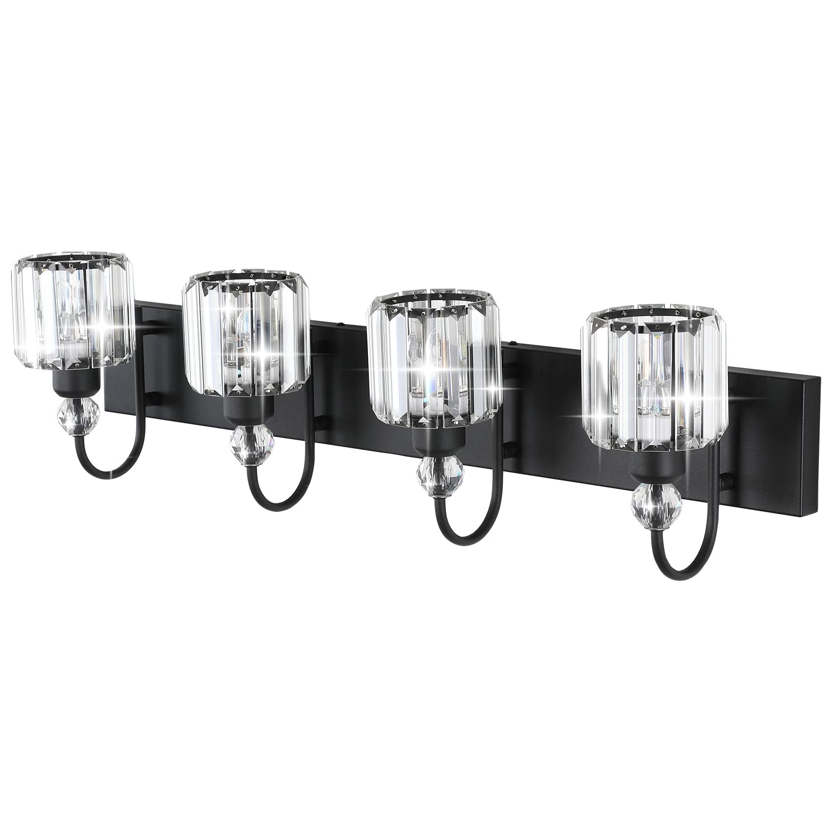 Ralbay Modern Black Vanity Light 4-Lights Metal Crystal Wall Fixture Matte Black Model 8600