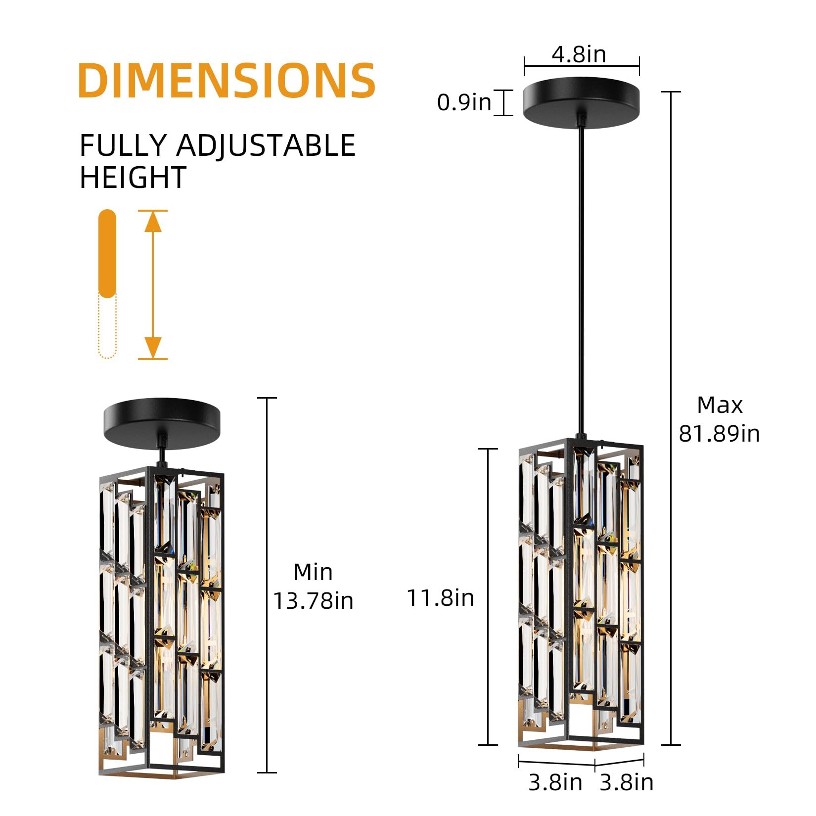 Aoceley Black Pendant Lights Modern Pendant Light Fixture, Mini Crystal Pendant Ceiling Light, Pendant Light For Kitchen Island,