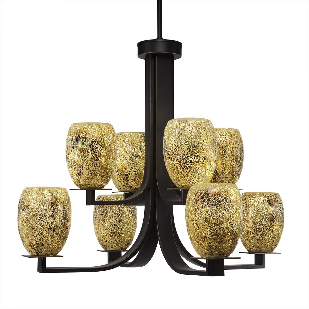 Toltec Lighting 578-DG-4175 Apollo 8 Light Hang Straight Swivel Chandelier with Gold Fusion Glass, 5&quot;, Dark Granite
