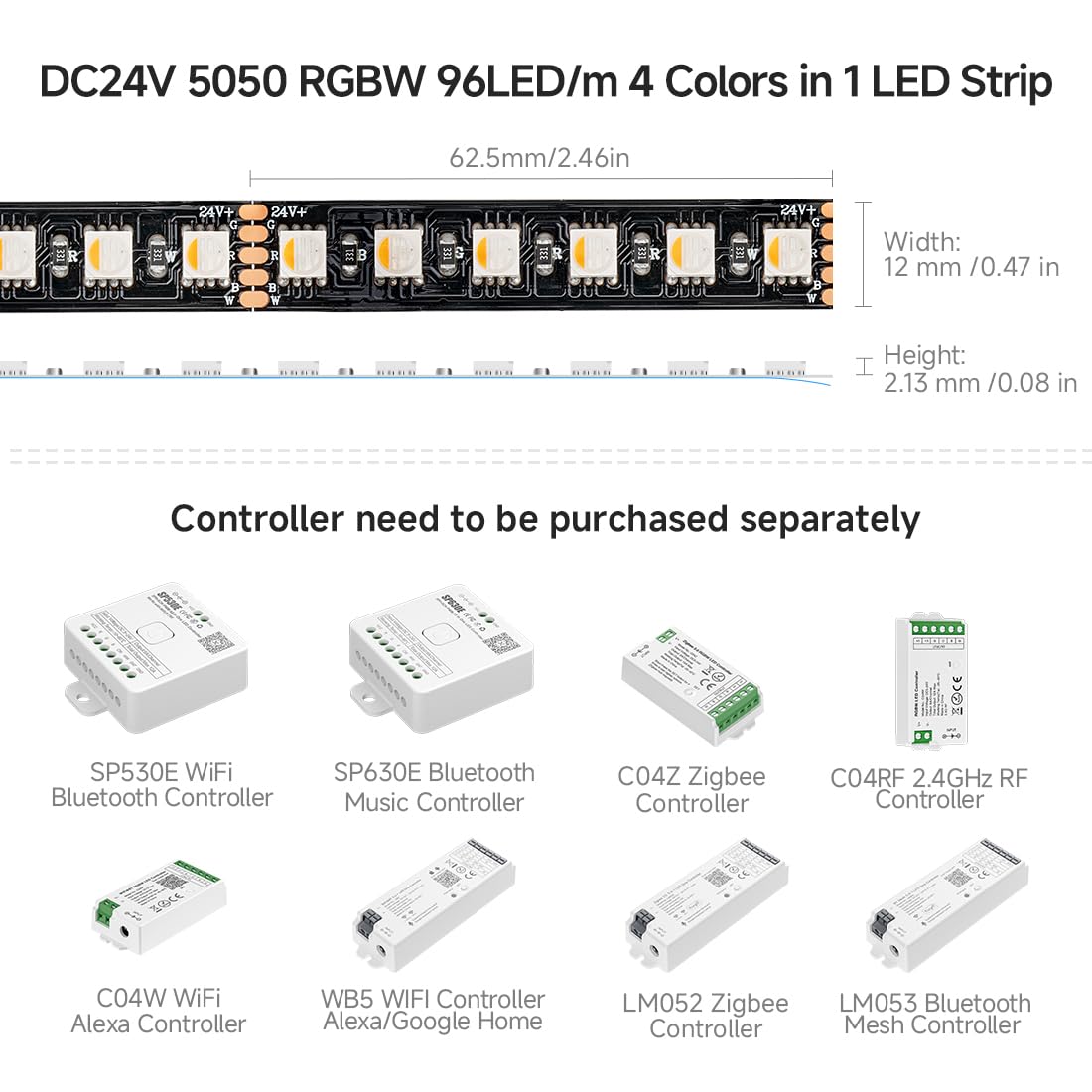 Btf-Lighting 5050 Rgbw Rgb+Warm White(2700K-3000K) 4 Colors In 1 Led 5M 16.4Ft 96Led/M Dc24V Multi-Colored Led Tape Lights Ip30