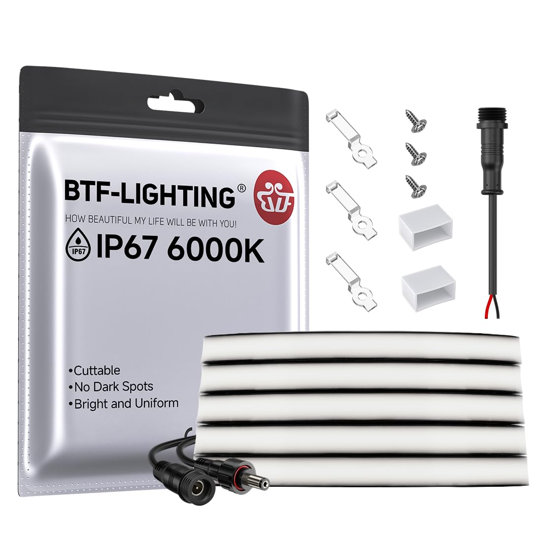 BTF-LIGHTING LED Strip Light - IP67 Waterproof, 16.4FT, Cool White 6000K, High Density, Flexible Neon Ribbon
