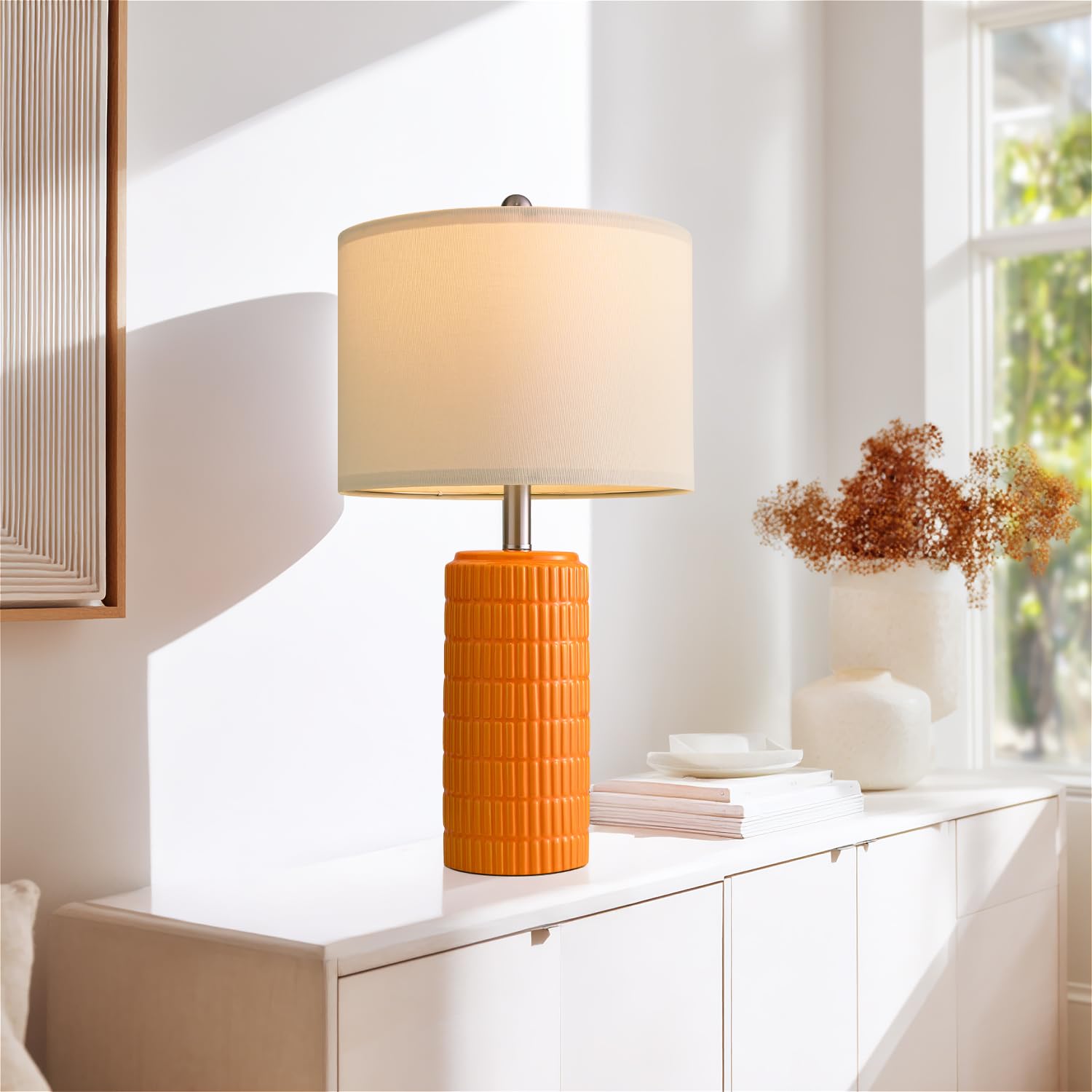 PoKat Ceramic Table Lamps Set of 2, 23in Orange, Modern Design for Living Room and Bedroom, Model AMZ-T1102AC