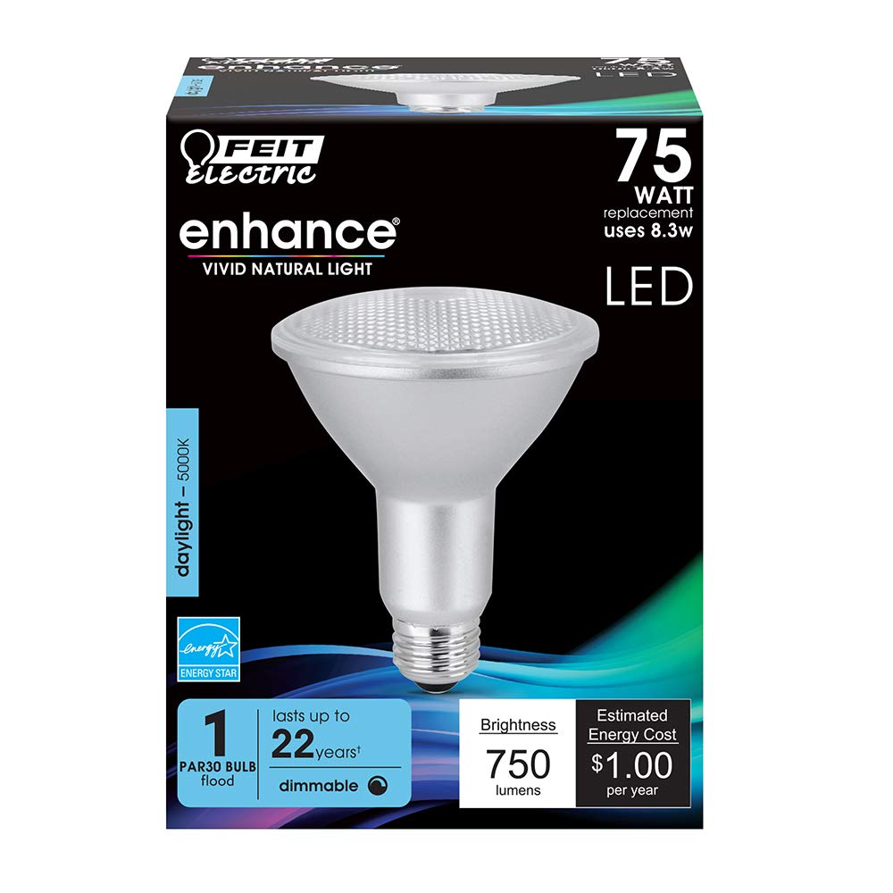 Feit Electric Led Par30L Bulbs, 75W Equivalent, Dimmable, 5000K Daylight, 750 Lumens, 22 Year Lifetime, E26 Base, Par30 Flood Li