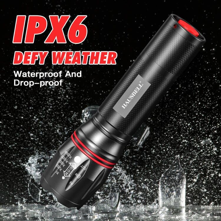 HAUSBELL T8 LED Flashlight 4-Pack, Zoomable, High Lumens, Aluminum, 5 Modes, Tactical Camping Accessories