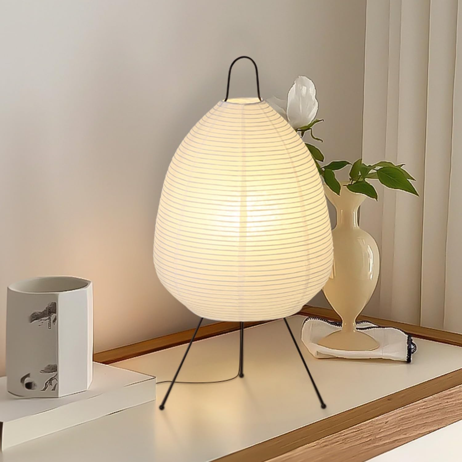 CMHSYTKE Rice Paper Lamp  Japanese Paper Lantern for Bedroom/Table/Office Soft Light  Noguchi Lamp for Wabi-Sabi Decor  Paper Table Lamp with Bulb
