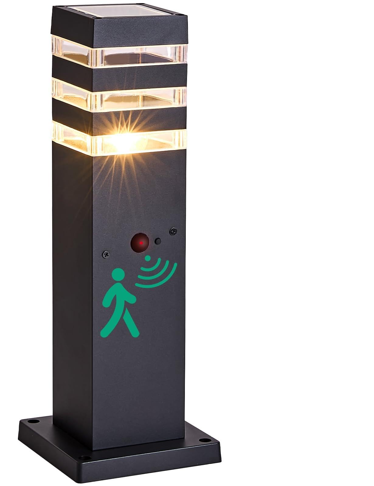 Delicavy Outdoor Post Light with Motion Sensor, Waterproof Aluminum, Medium, Black
