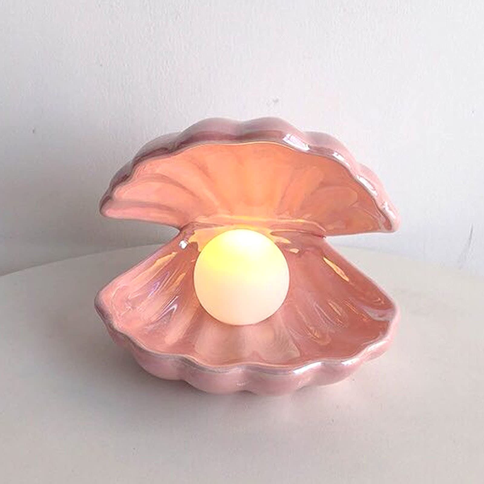 BinaryABC Ceramic Shell Pearl LED Night Light, Portable Tabletop Lamp, Christmas Gift, Pink