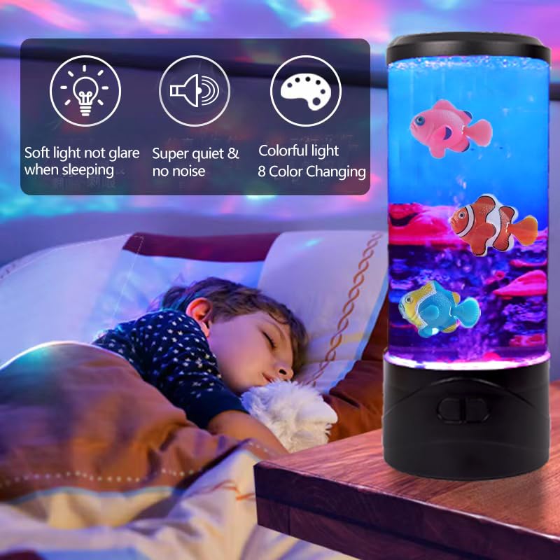 Toycol Bubble Fish Lamp Ocean Sensory 8 Color Changing LED Fish Night Light Aquarium Tank Table Mood Lamps for Adults Kids Home