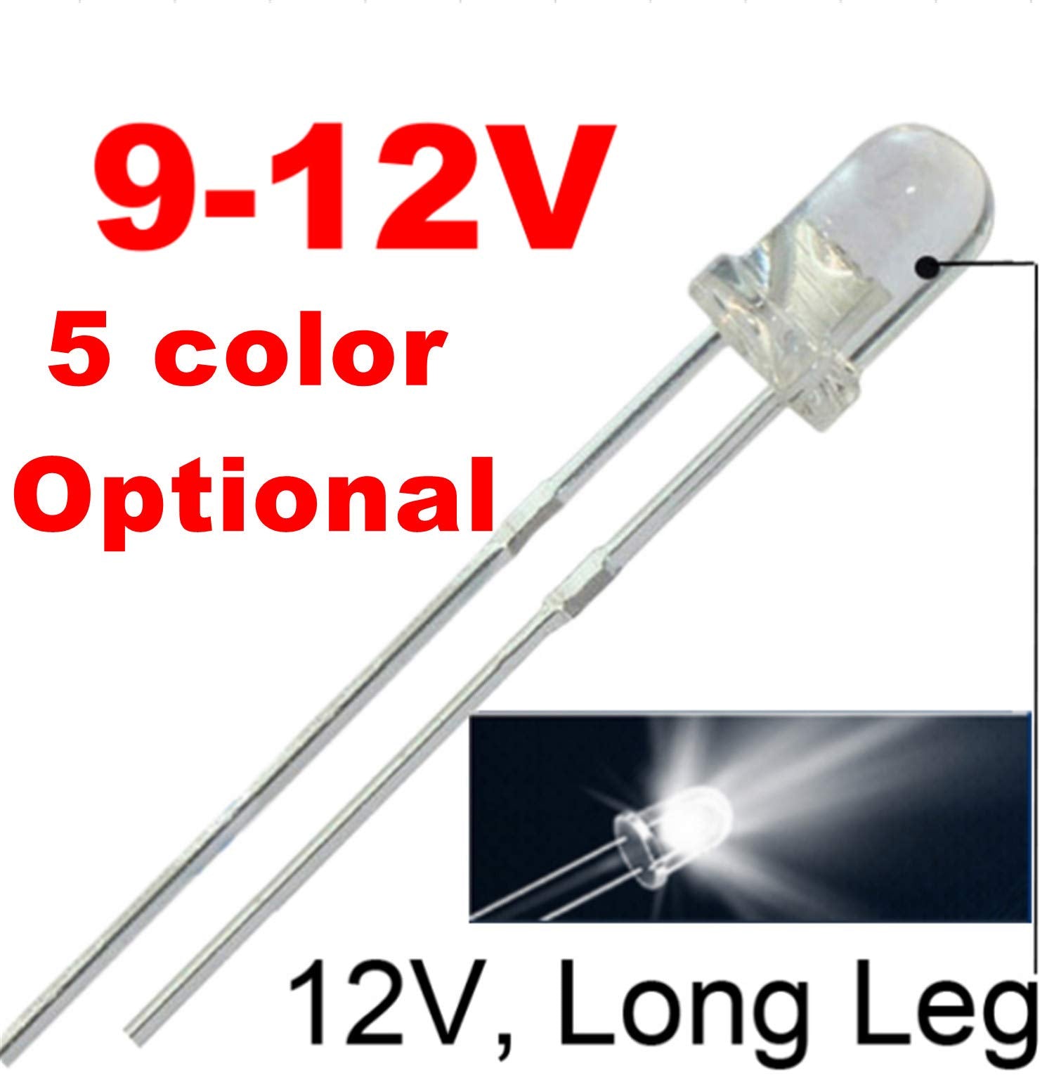 Bowerful 100Pcs 12V 3Mm White Led 9V Gauge Cluster Instrument Light Emitting Diodes