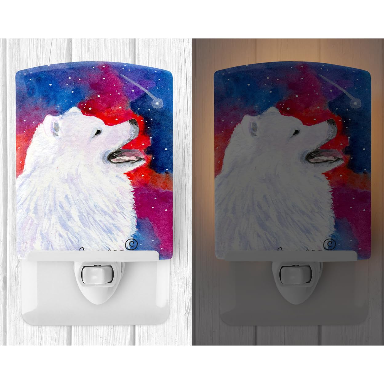 Carolines Treasures Ceramic Night Light, UL-Certified, 6x4x3 inches, Samoyed 8752 Model, Ideal for Bedroom, Bathroom, Nursery, Multicolor