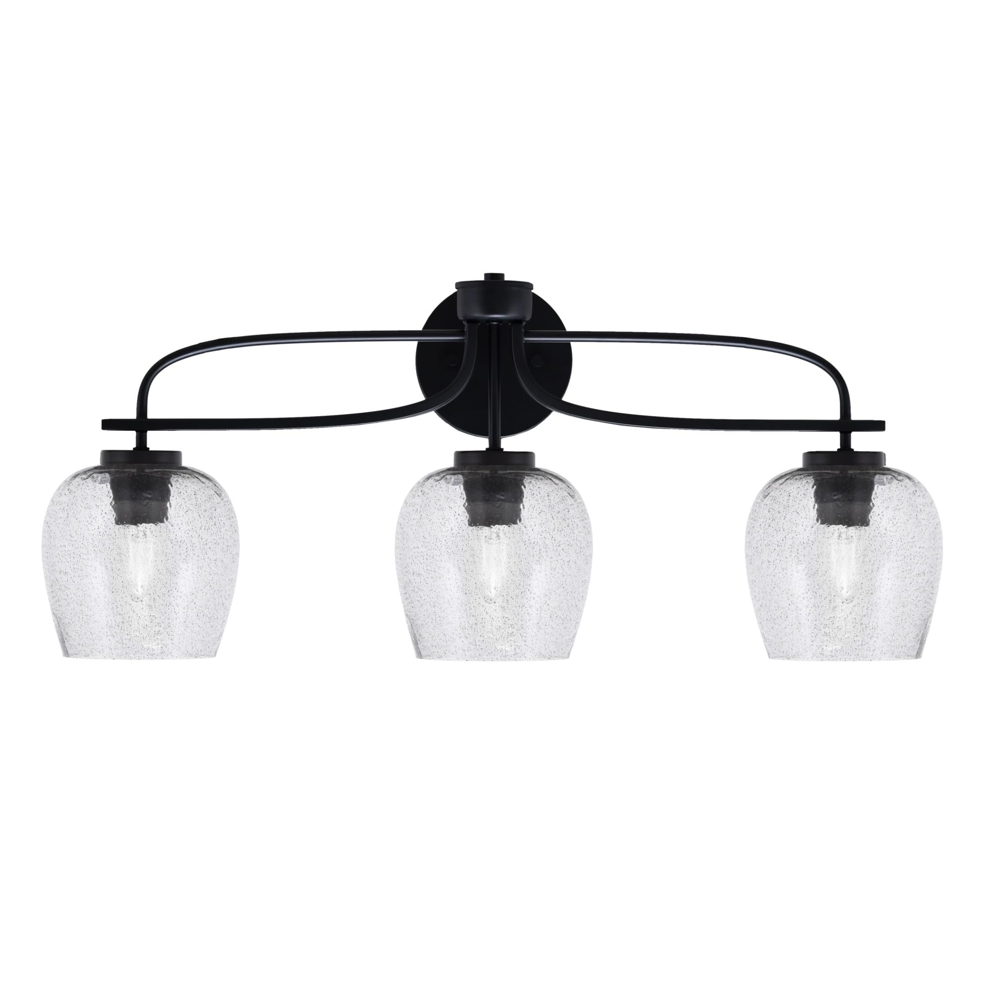 Cavella 3 Light Bath Bar Shown In Matte Black Finish With 6" Smoke Bubble Glass
