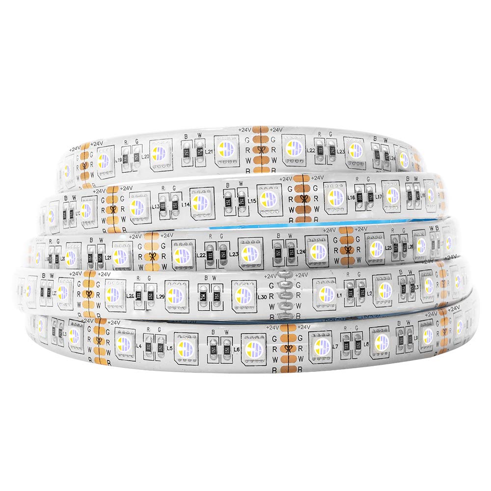 BTF-LIGHTING 5050 RGBW RGB+Cool White(6000K-7000K) 4 Colors in 1 LED Tape Light DC24V 5m 16.4ft 60LED/m Multi-Colored IP65 White