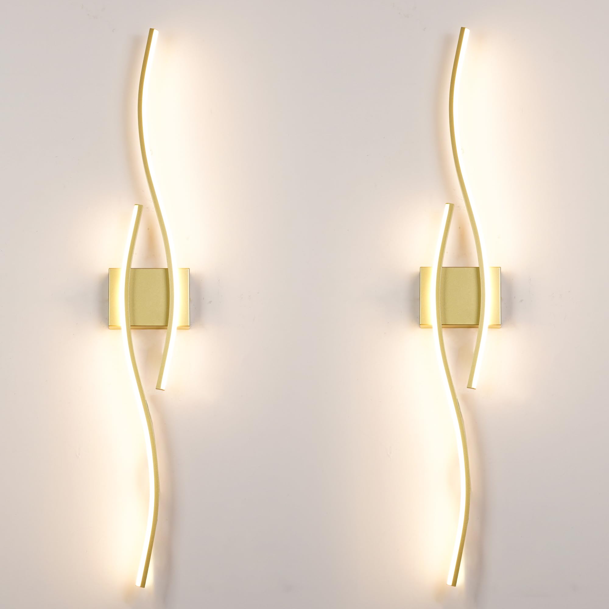 Daunton Modern Wall Sconces Set of 2, Dimmable LED, Gold, 40.5in, Hardwired, Remote Control, Indoor Lighting for Living Room, Bedroom