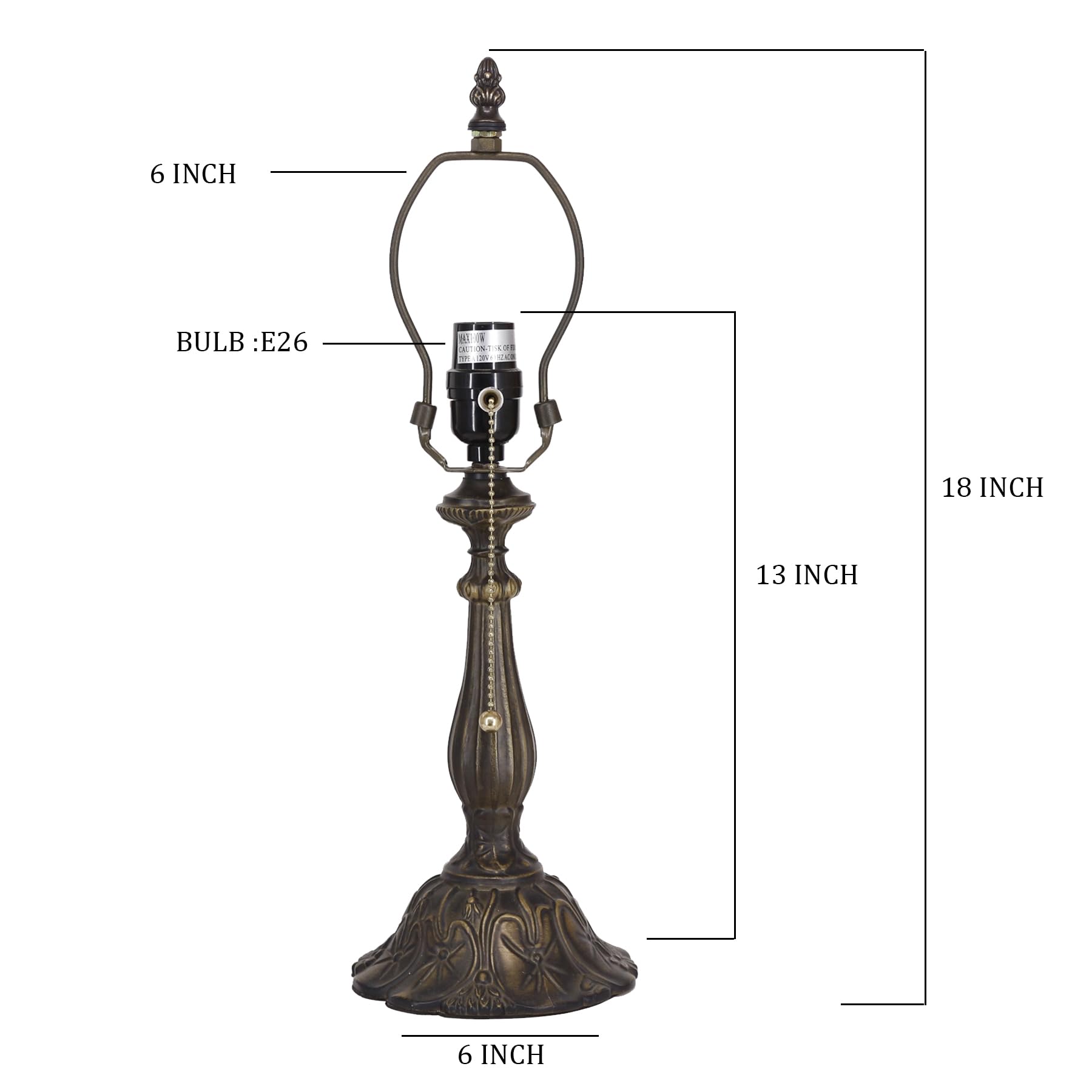 TCODTPOL Table Lamp Base Replacement, Dark Bronze Resin, Fits 8-12 Inch Tiffany Shades, 6inW x 18inH, Model W08T02