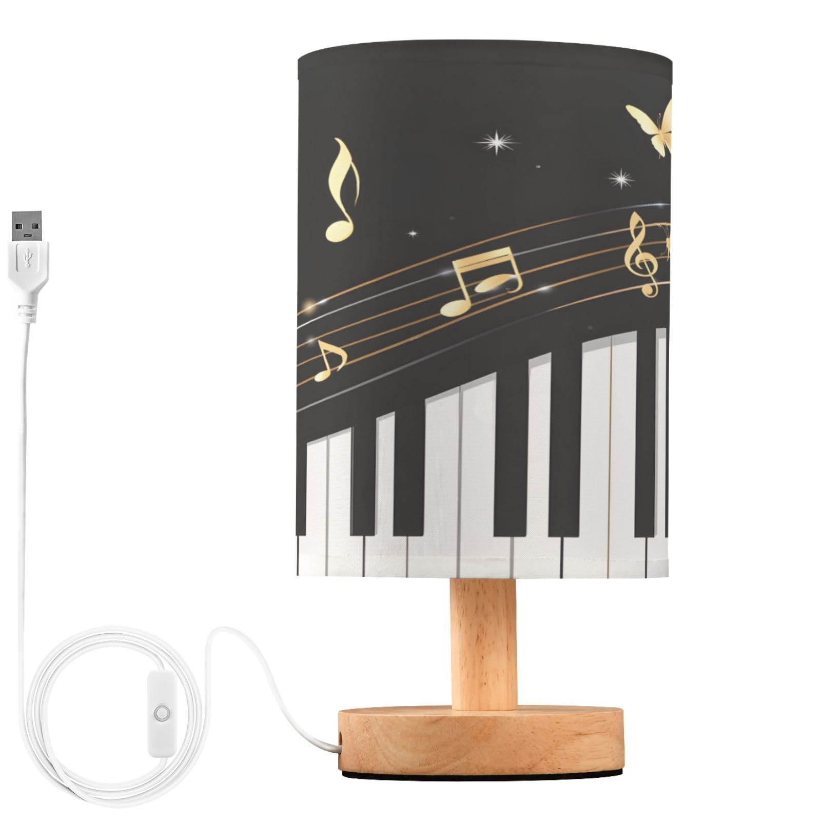 ALAZA Piano Key Music Note Butterfly Decor Bedside Table Lamp with USB Port for Bedroom Nightstand Office Desk LED Bulb Included