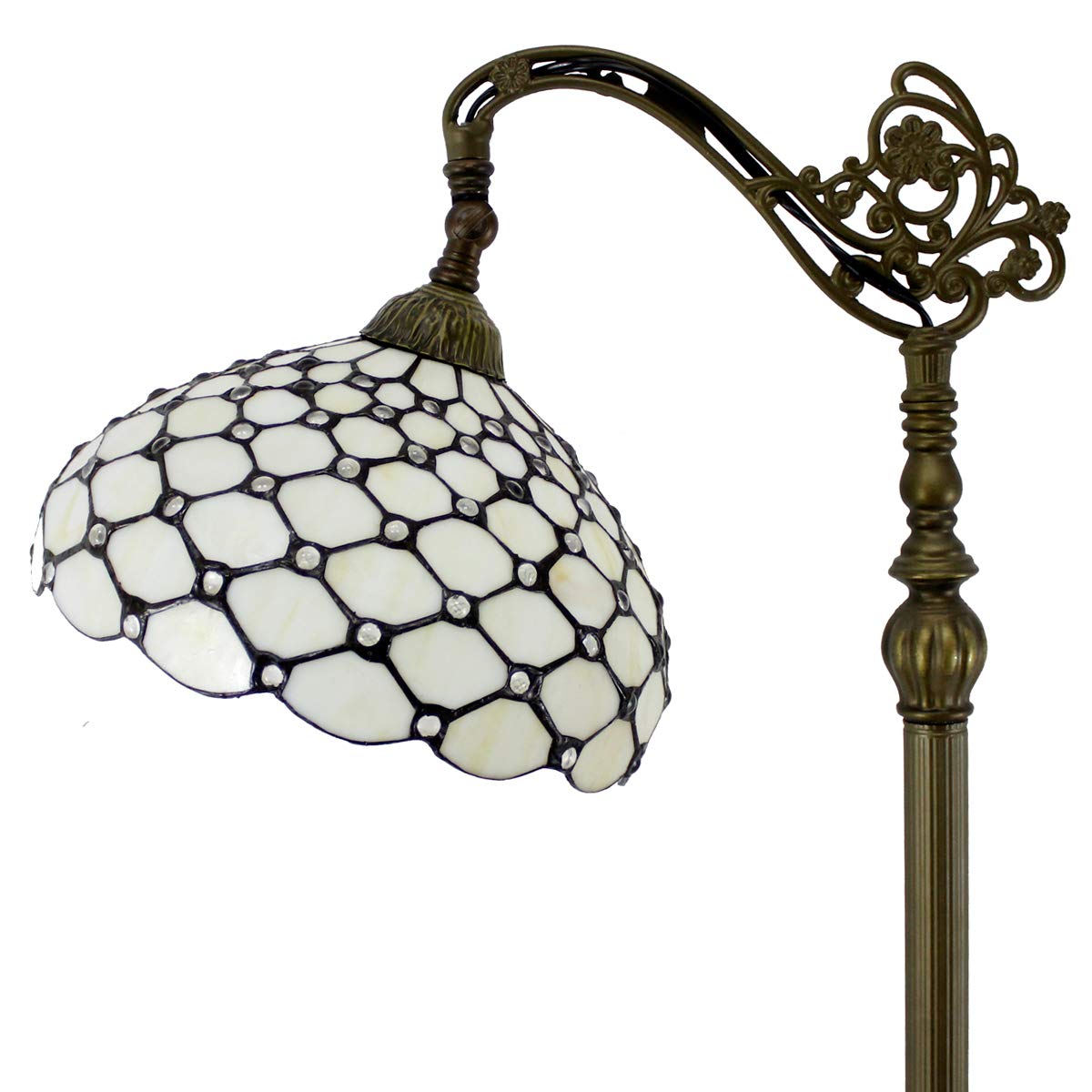 WERFACTORY Tiffany Floor Lamp Cream Amber Stained Glass Bead Arched Lamp 12X18X64 Inch Gooseneck Adjustable Corner Standing Read