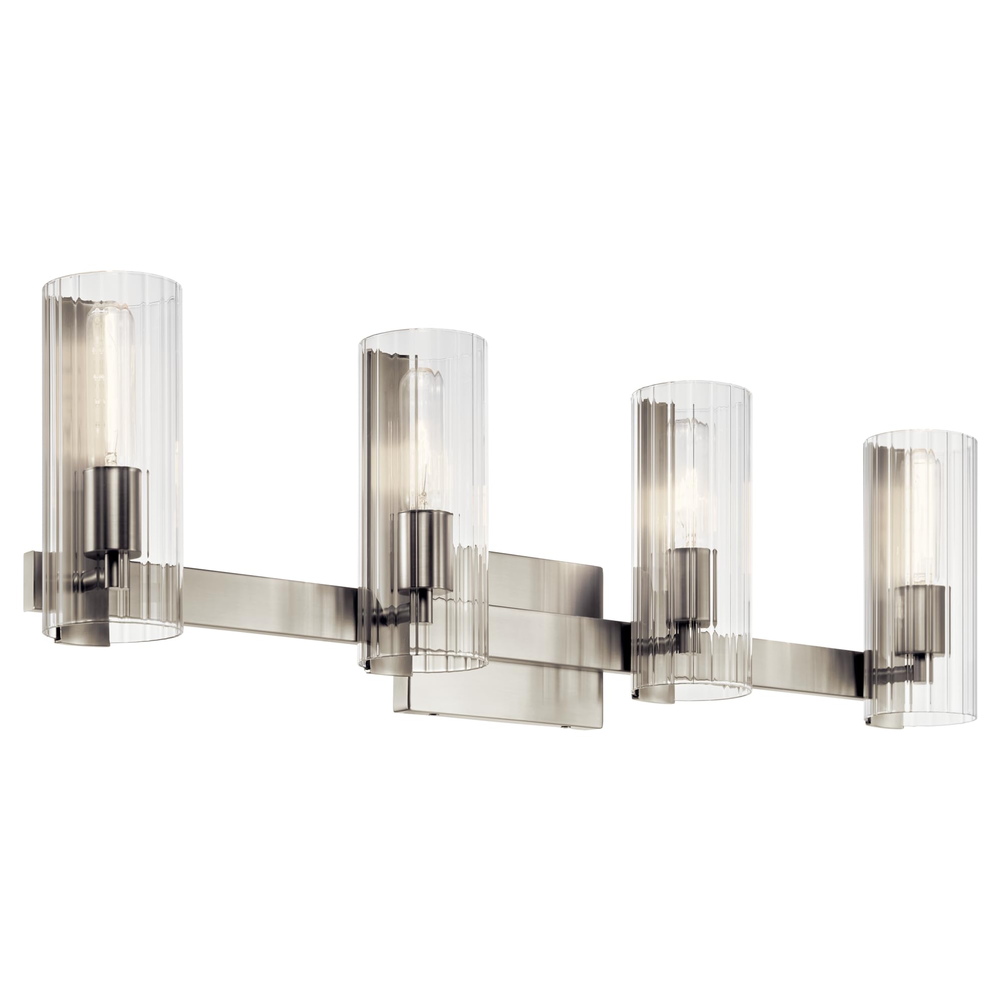 Kichler Jemsa 4 Light Vanity, Modern Light With Clear Fluted Glass In Brushed Nickel For Bathroom Or Powder Room (9.75'' X 32'')