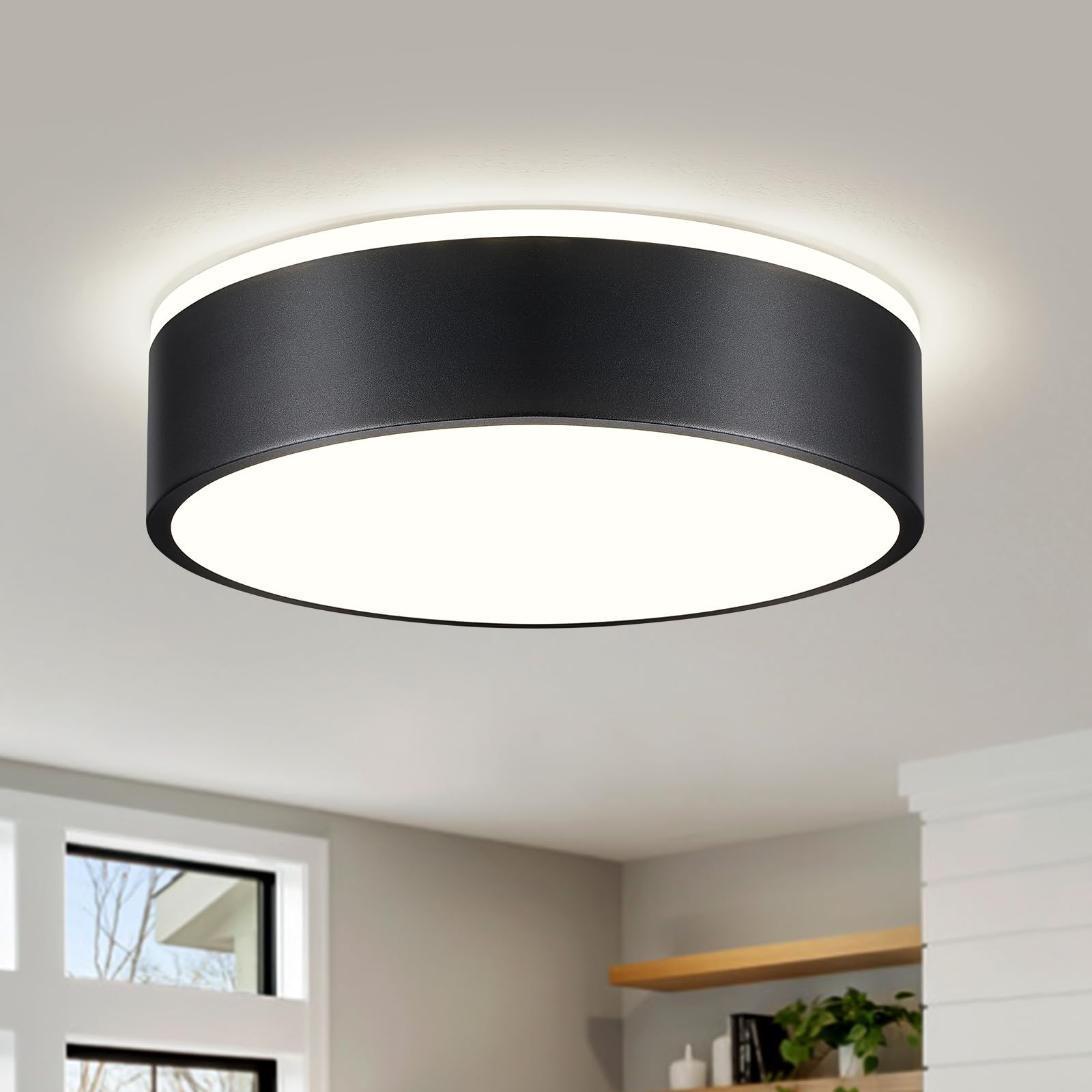 Peblto Dimmable Black Led Ceiling Light, 11.8In Modern Flush Mount For Bedroom & Kitchen