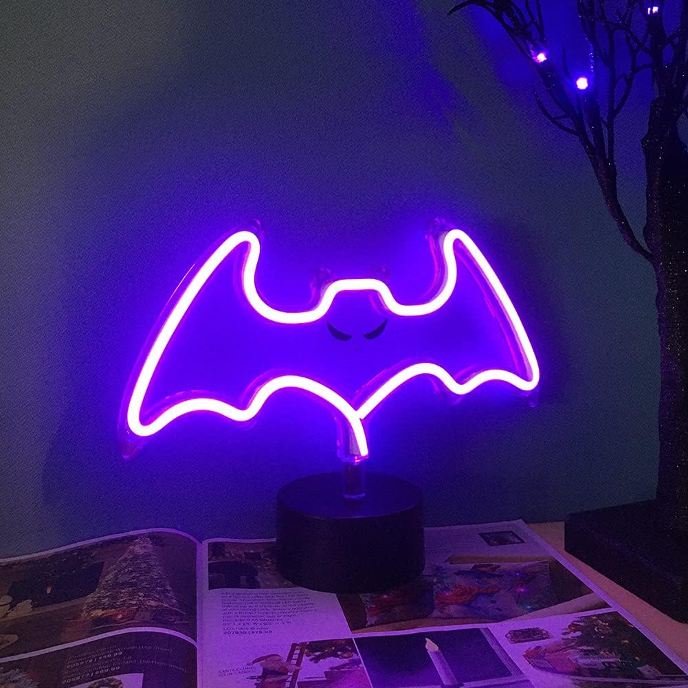 Derdor Halloween Bat Neon Sign, Purple, USB/Battery Powered, Metal, Model RD-027, Decorative Light for Room and Party