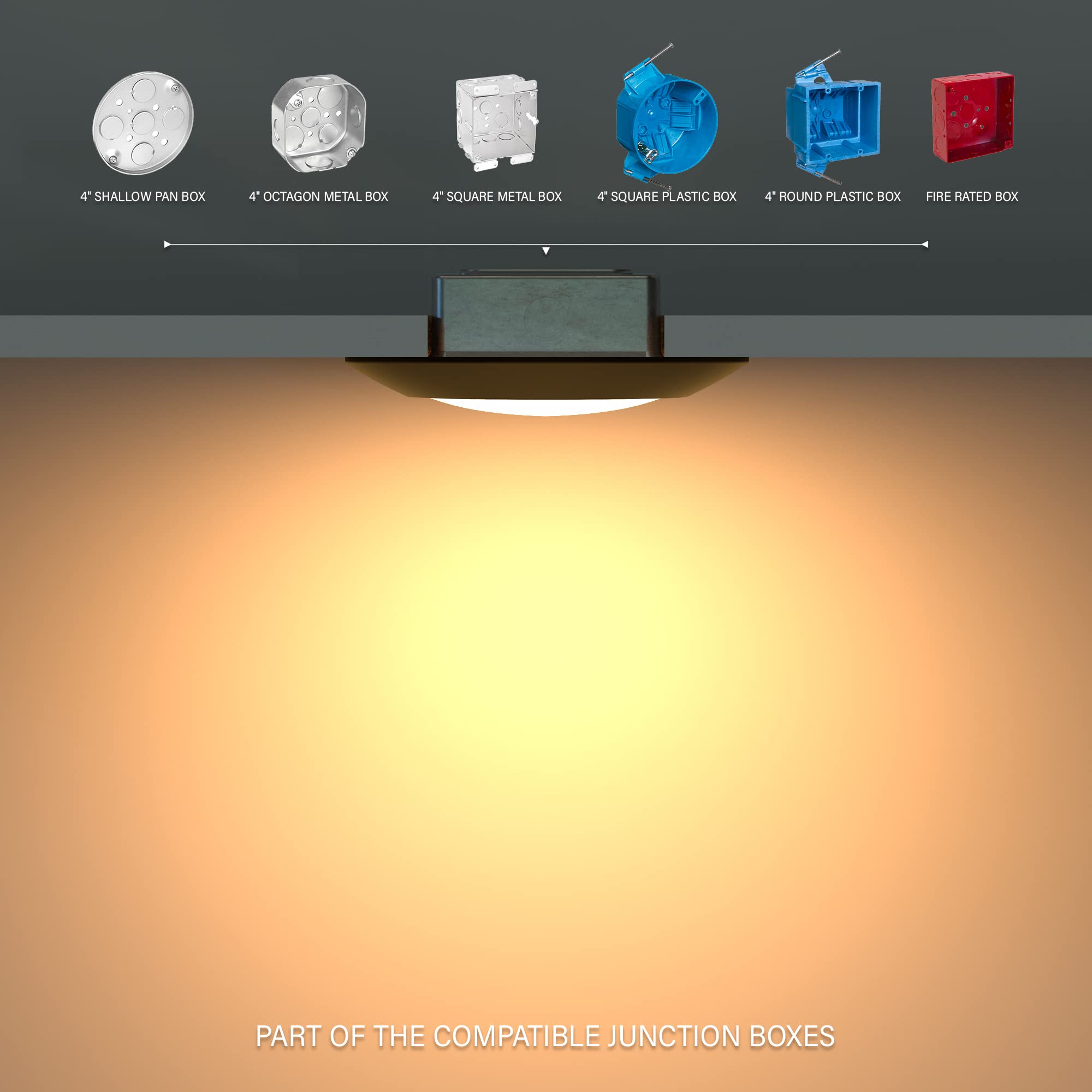 Jullison 20 Packs 6 Inch Black 5Cct Field Selectable Led Low Profile Recessed & Surface Mount Disk Light, Round, 15W, 920 Lumens