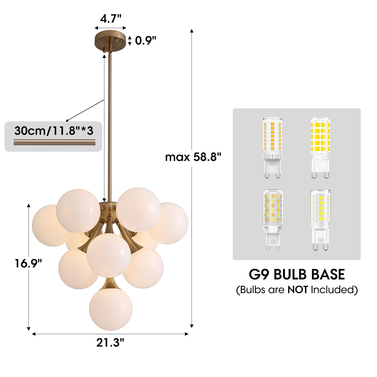 Mid Century Modern Chandelier,Gold Globe Sputnik Chandeliers,10 Lights Pendant Lighting Fixture, For Dining Living Room, Kitchen