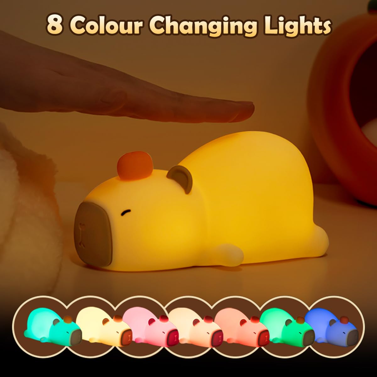 Ledholyt Night Light For Kids, Cute Silicone Lying Flat Capybara Nursery Light For Baby Room And Toddler, Rechargeable Led Anima